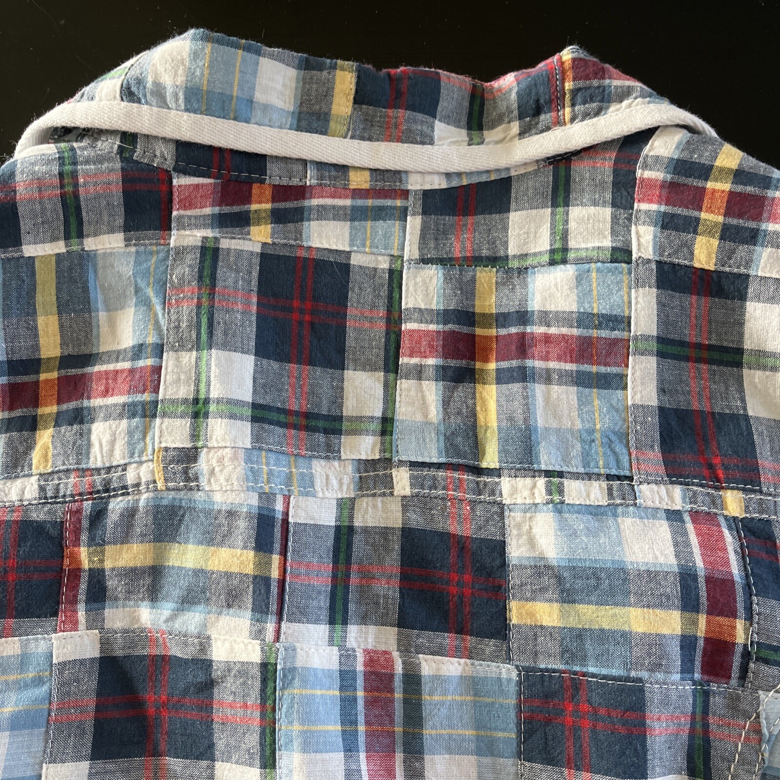 Bill Blass Jeans Quilted Patchwork Blazer Womens M Blue Plaid Cotton Jacket
