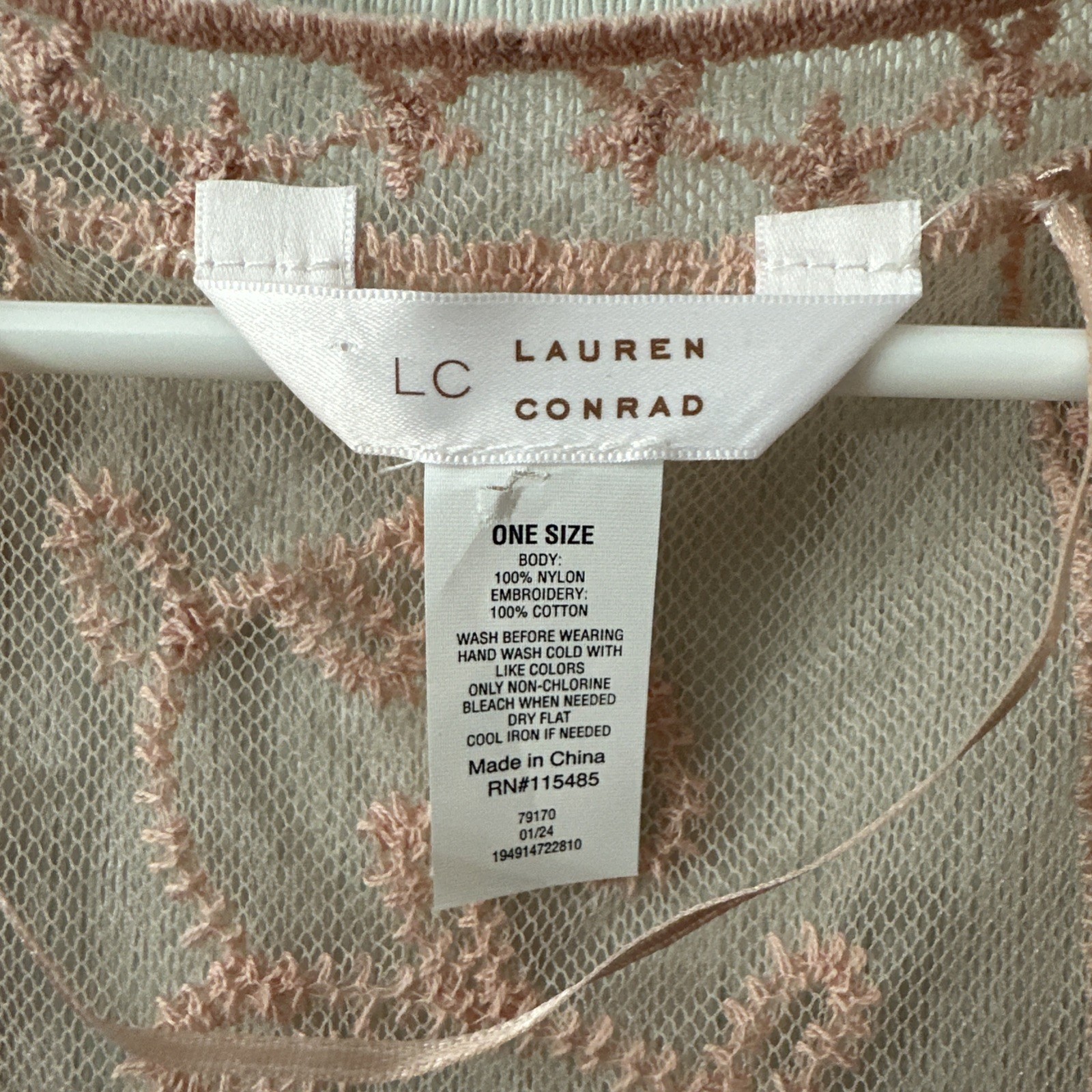 Women’s LC Lauren Conrad Pink Sheer Lace One Size Kimono Duster Cardigan cover