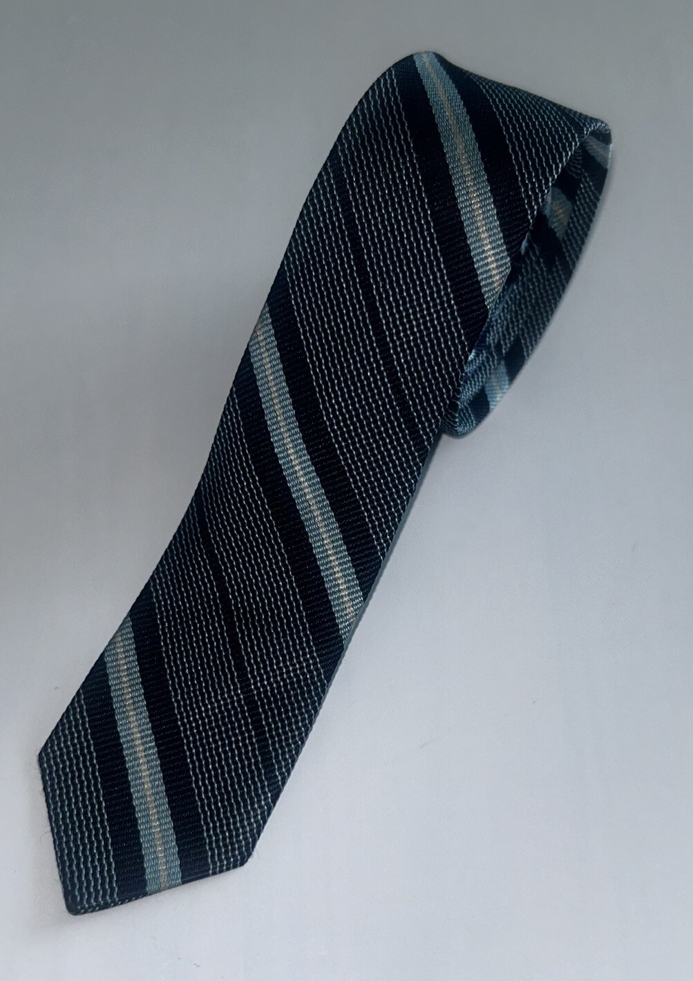 Vintage Skinny Tie 1.1/2″ X 53″ Striped 100% Silk Repp Tie Rare 50s 60s