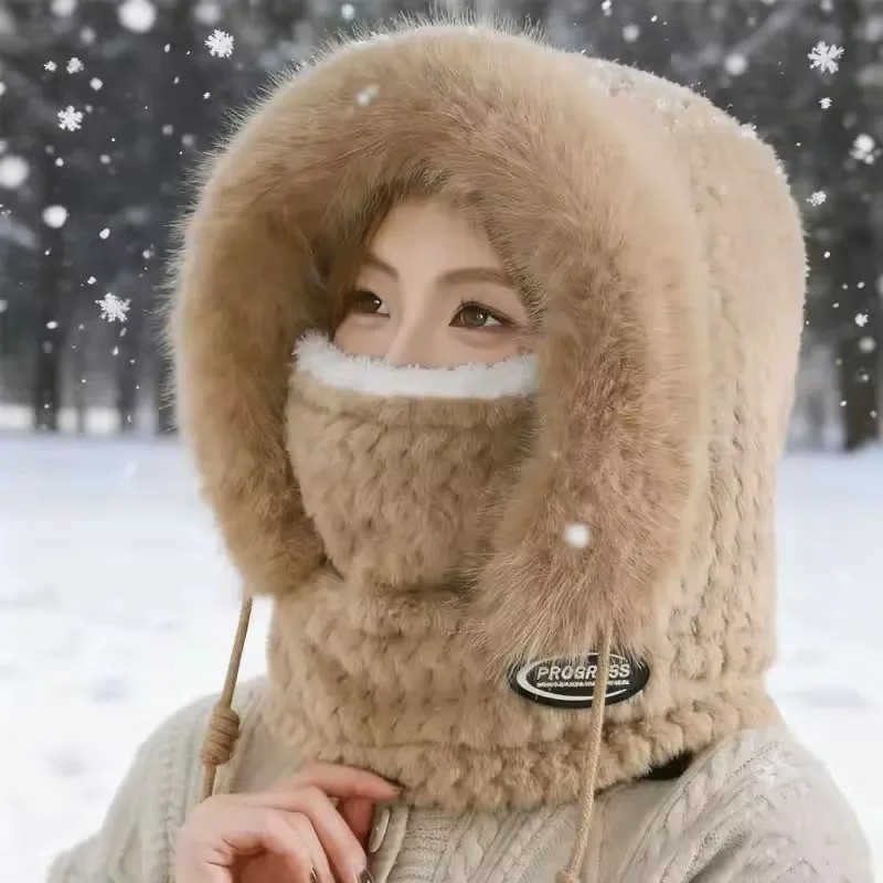 3 in 1 Womens Knit Beanie Hat Fleece Lined Winter Scarf Mask Set Snow Caps *****