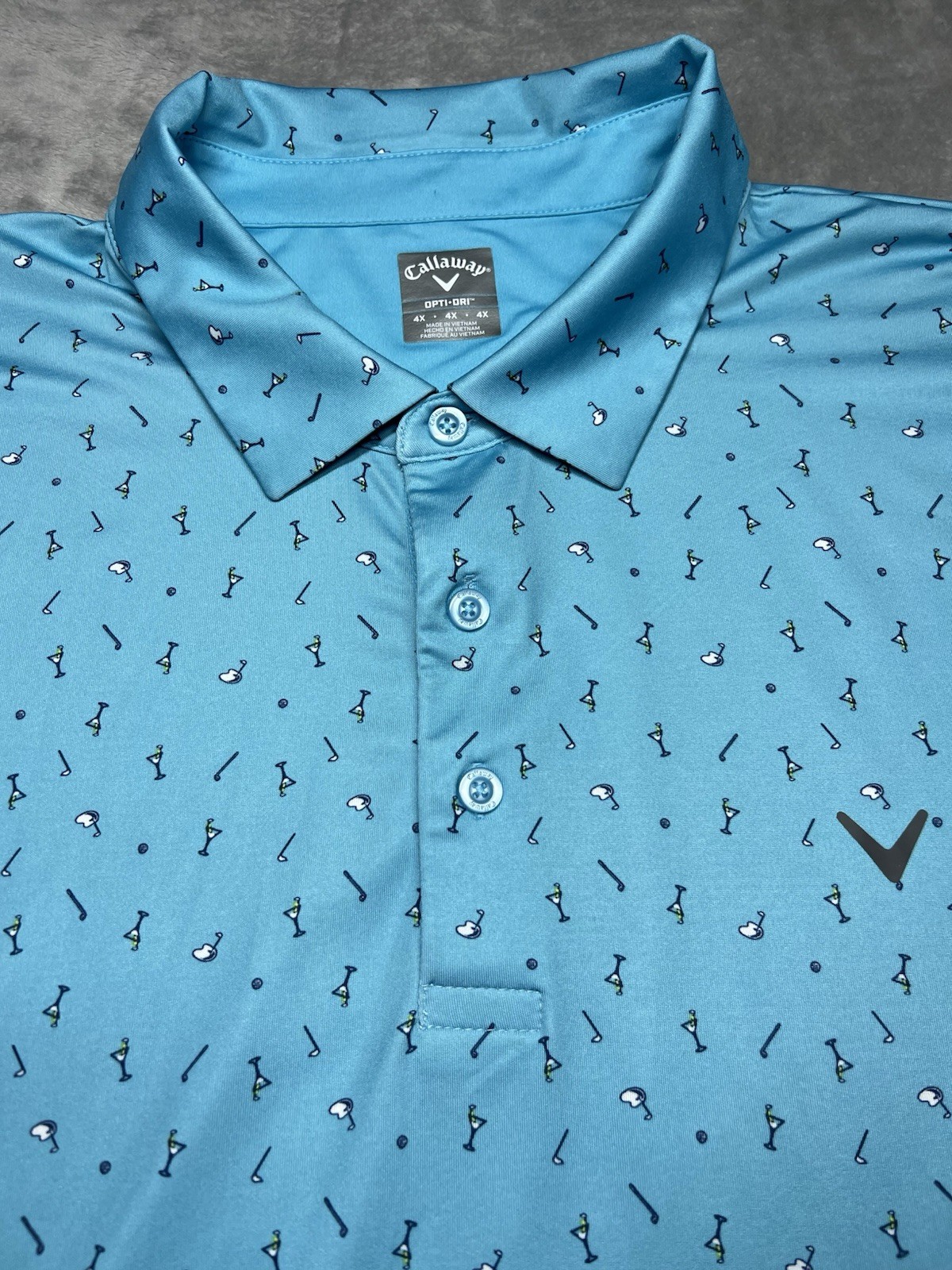 Callaway Opti Dri Golf Polo Shirt Mens 4X Blue Martini Print Performance Big