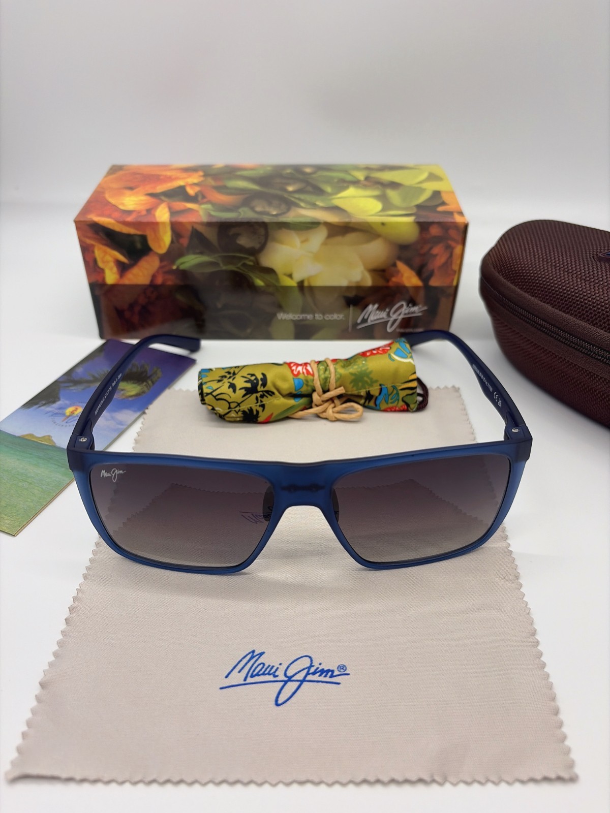 Maui Jim MJ455-12 HONOKALANI Polarized Sunglasses Blue Frames Grey Lens
