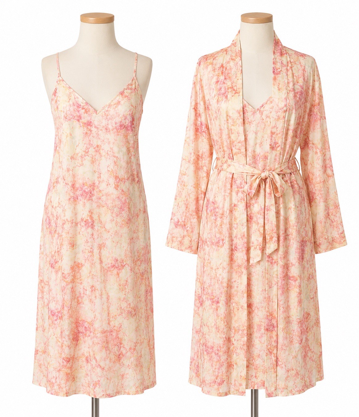 Stars Above Women’s L Satin Marbled Robe & Chemise Set Tie Belt Long Sleeve