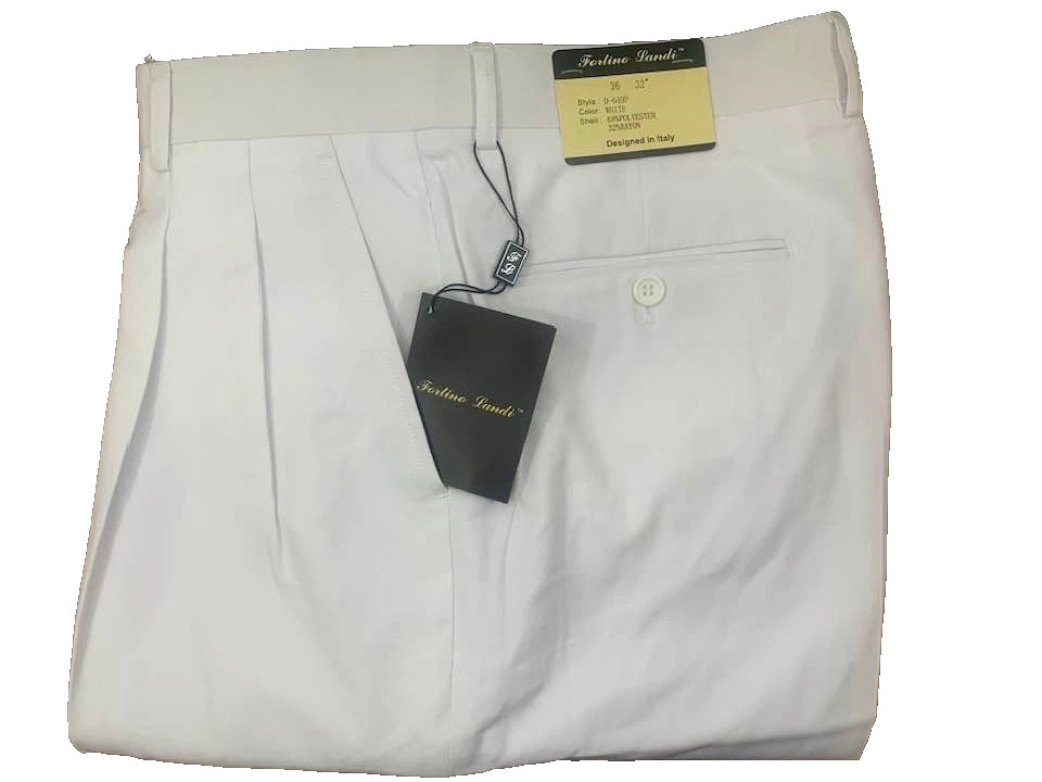 🔥 🔥🔥 NEW Fortino Landi White Dress Pants Double Pleat Cuffed Slacks