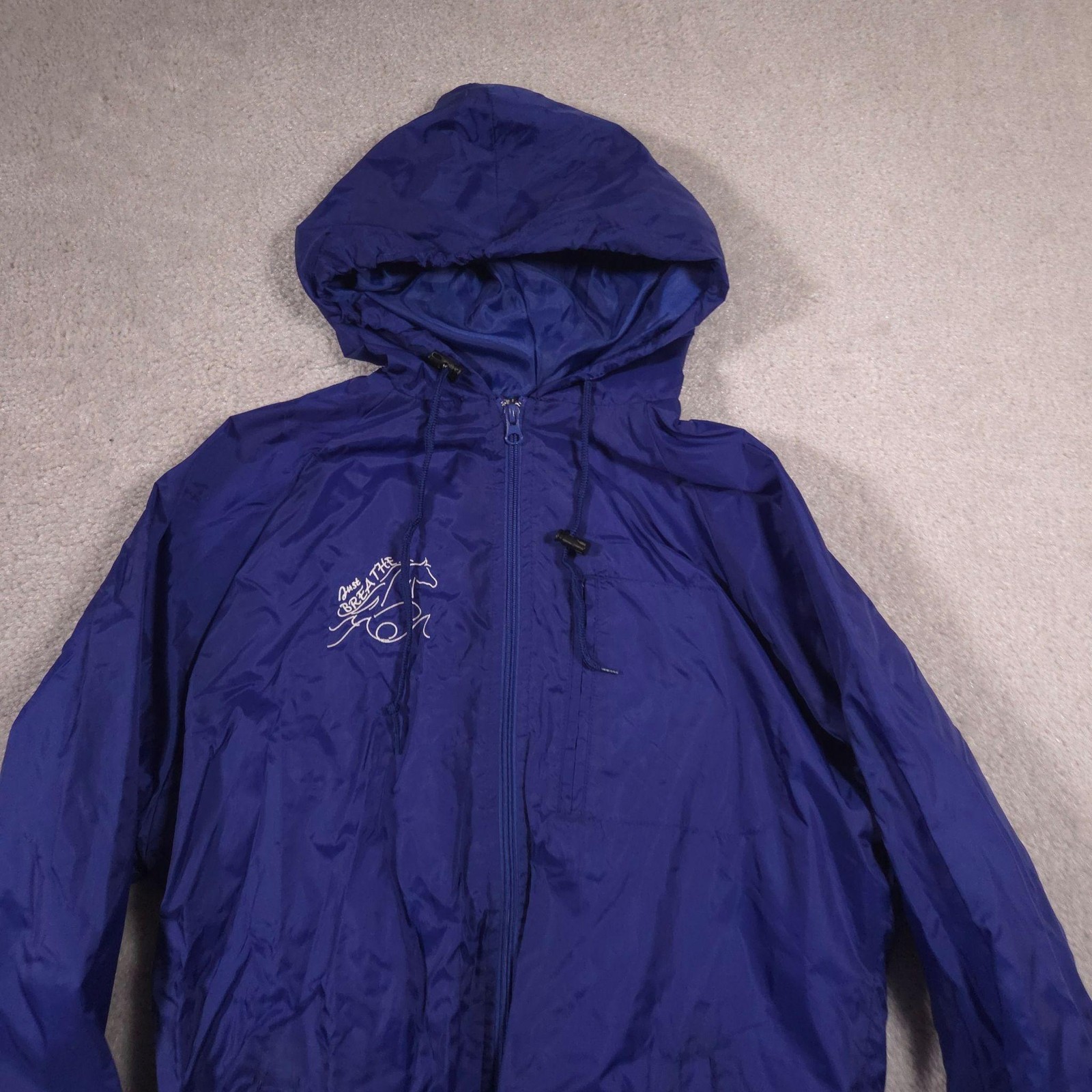 Rawlings Jacket Mens Small Blue Hooded Windbreaker Just Breathe Horse Riding