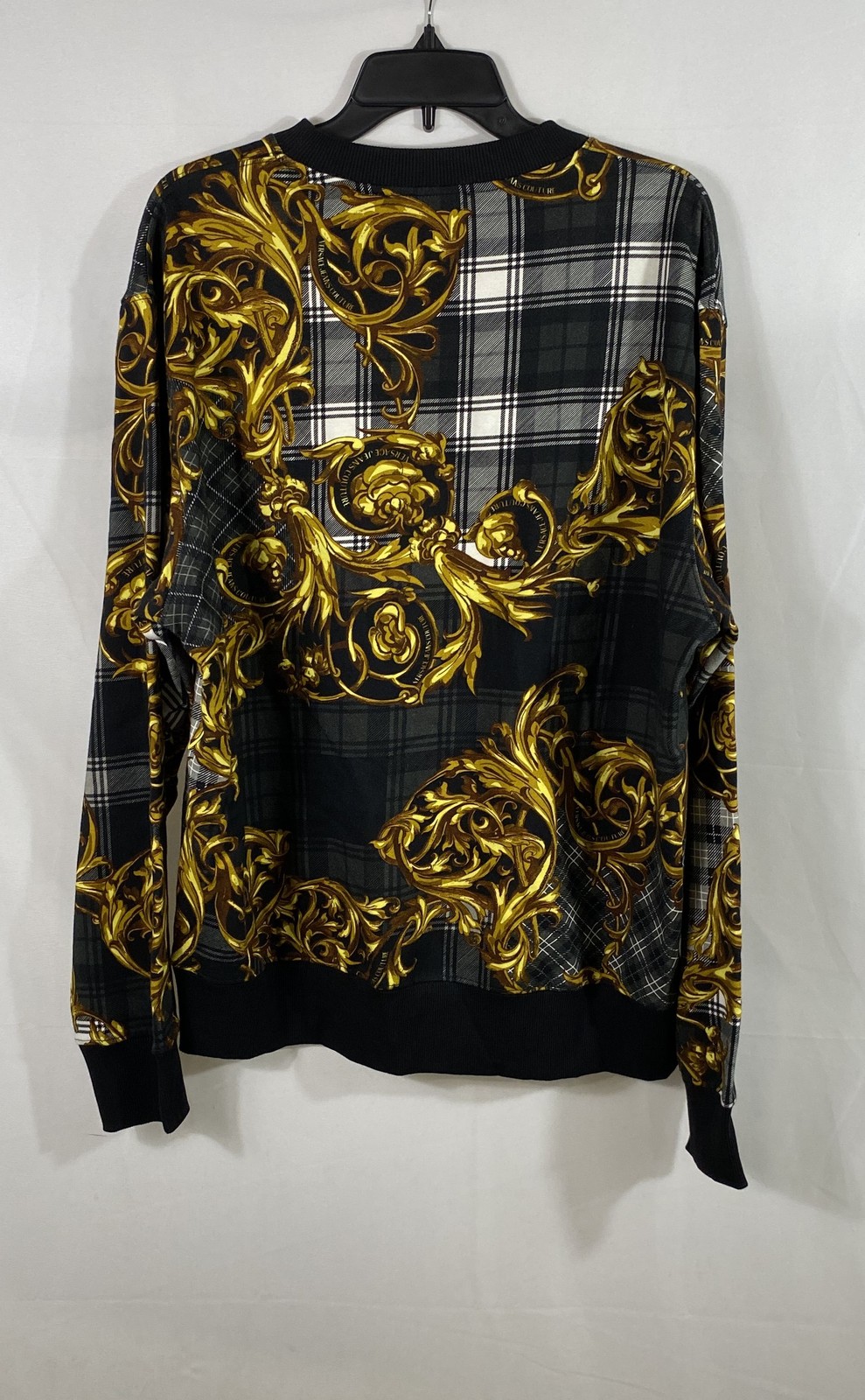 Versace Jeans Couture Men’s Baroque Plaid Crewneck Sweatshirt Grey Gold Sz XXL