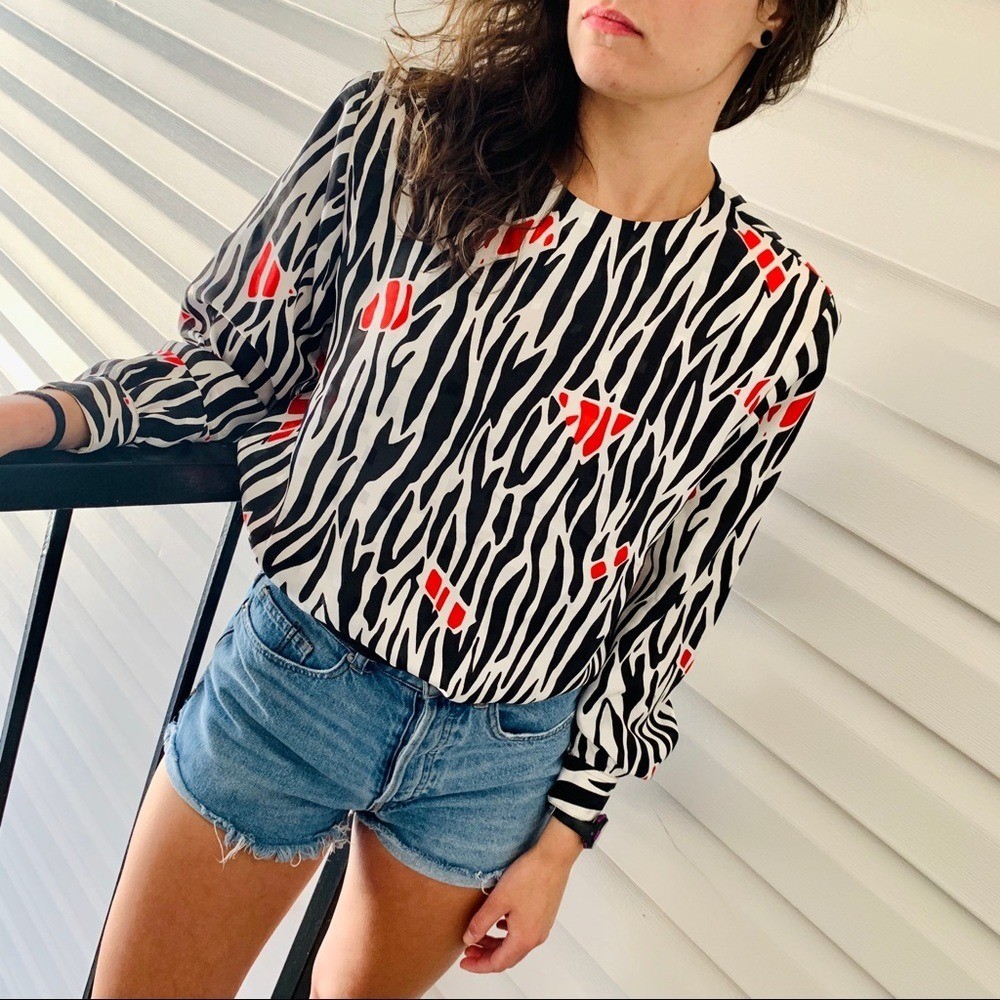 Vintage zebra animal print top blouse