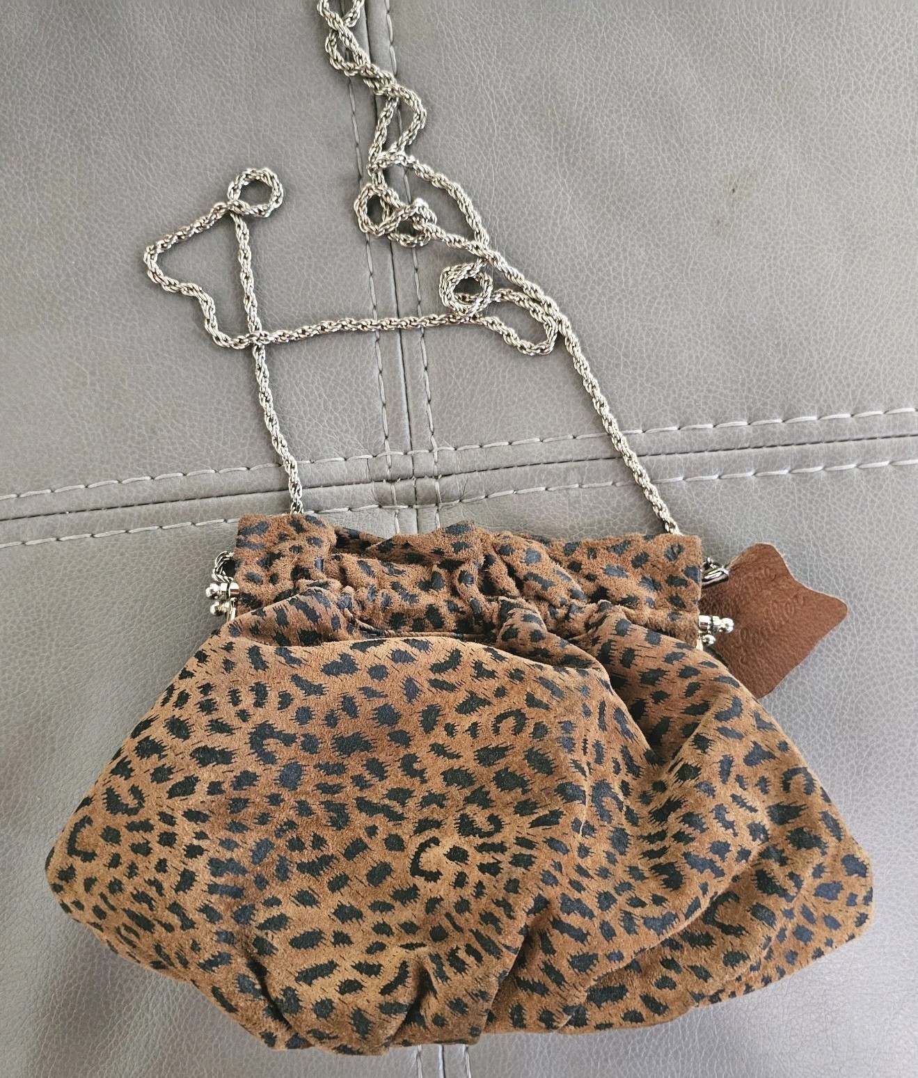 Vintage Leopard Print GENUINE LEATHER Brown Black Gold Clasp CLUTCH HANDBAG