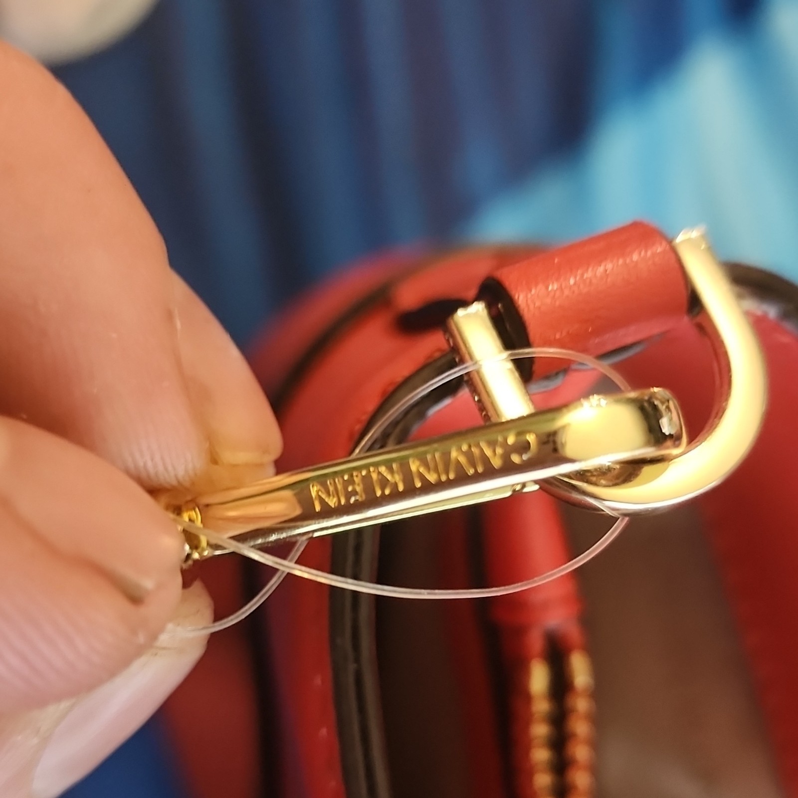 Calvin Klein Red Large Satchel Top Handle Bag Gold Hardware Turn Lock