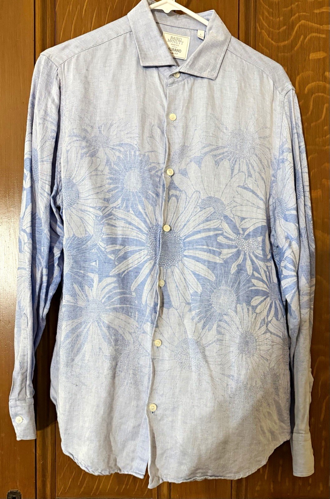 Baird McNutt Murano Men’s L Slim Fit Blue Floral Linen Long Sleeve Button-Up