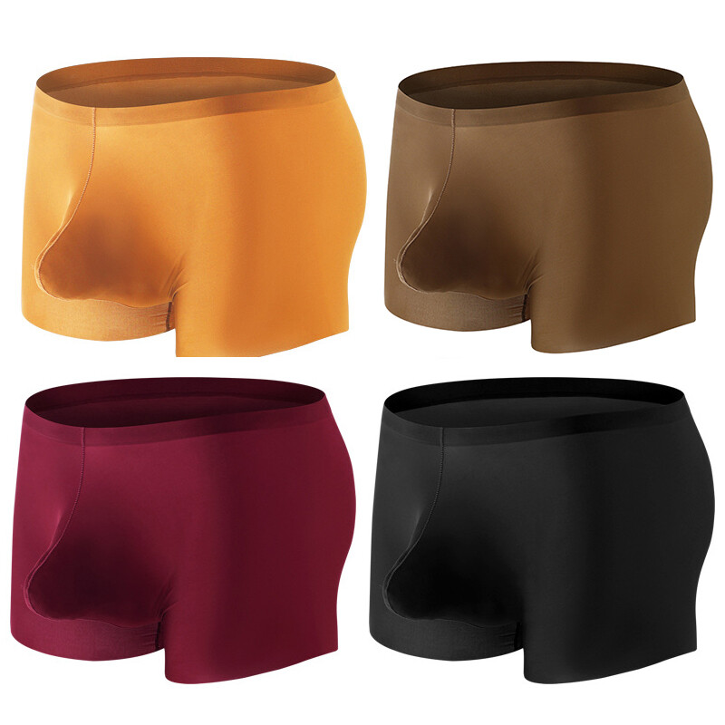 Men’s Ice Silk Seamless Boxer Briefs Pouch Underwear Shorts Trunks Underpants