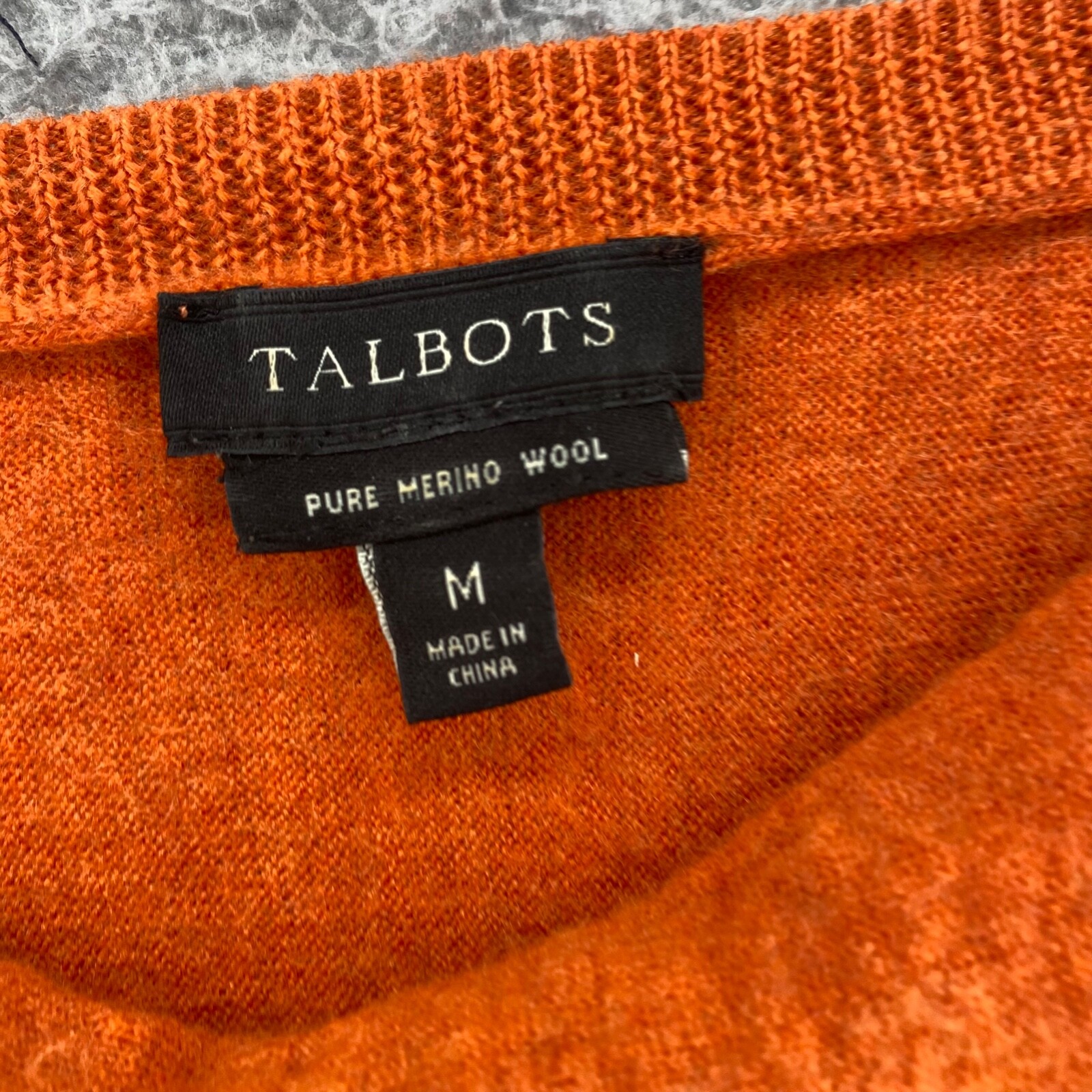 Talbots Sweater Women Medium Orange Pure Merino Wool Knit Tunic Cowl Pullover