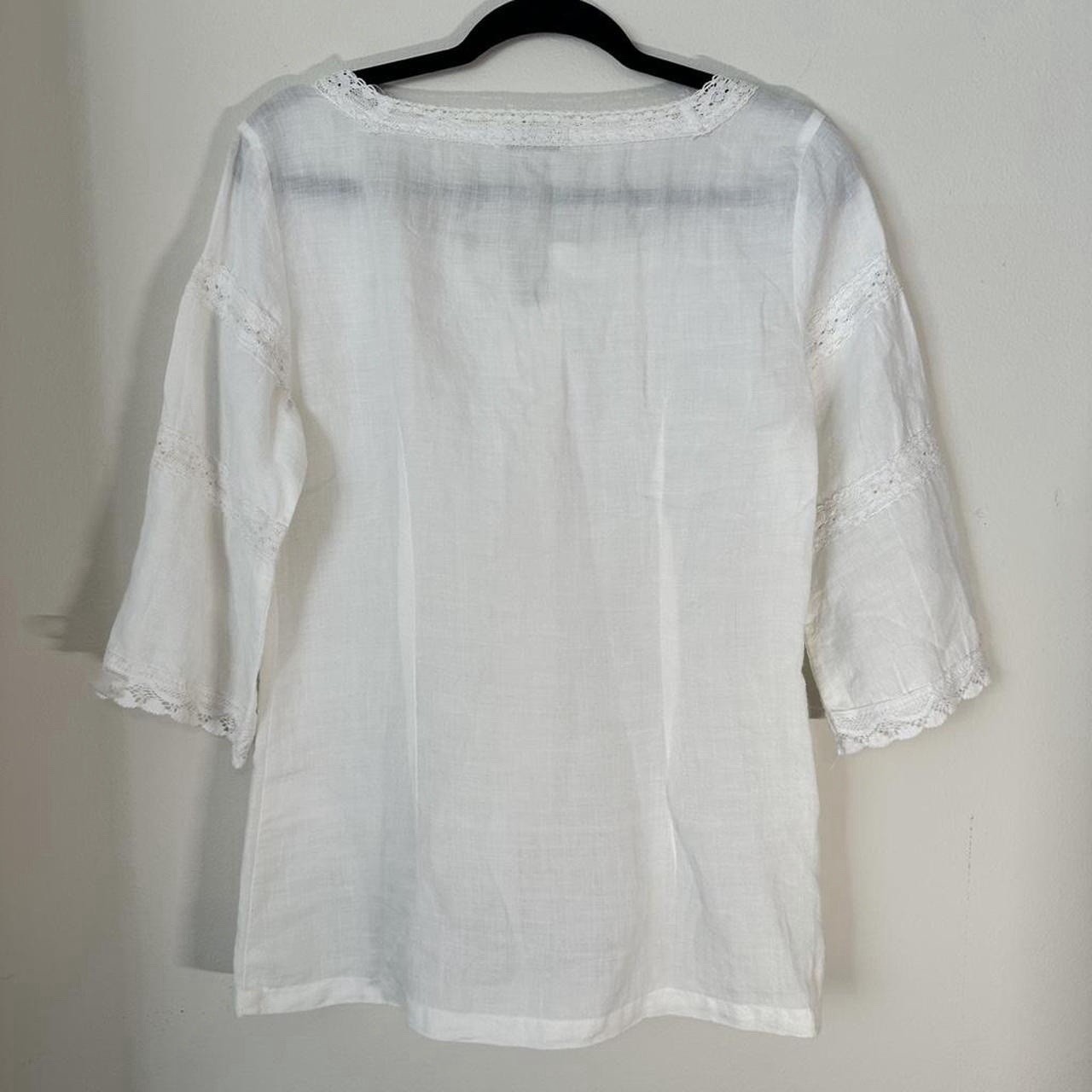 Vintage Cottagecore White Linen Blouse Sezane style M