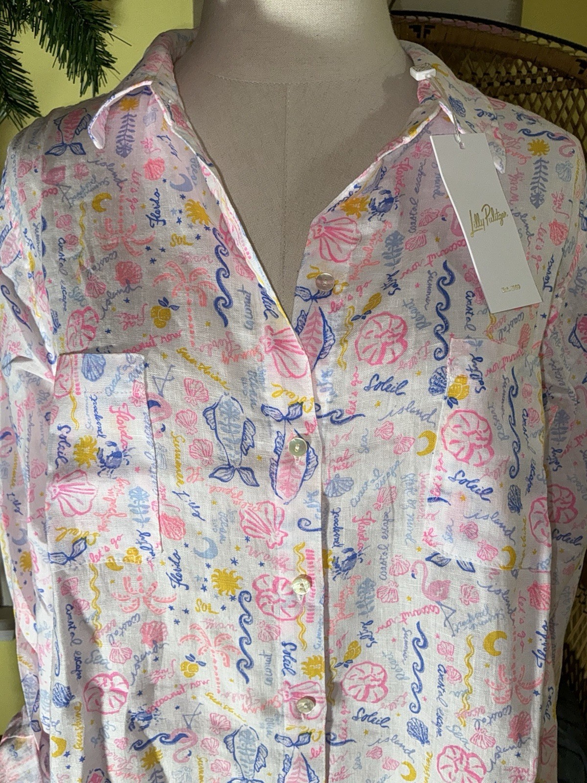 Lilly Pulitzer NWT Sea View Button Down Top Summer Serenade Size L,XL,XXL