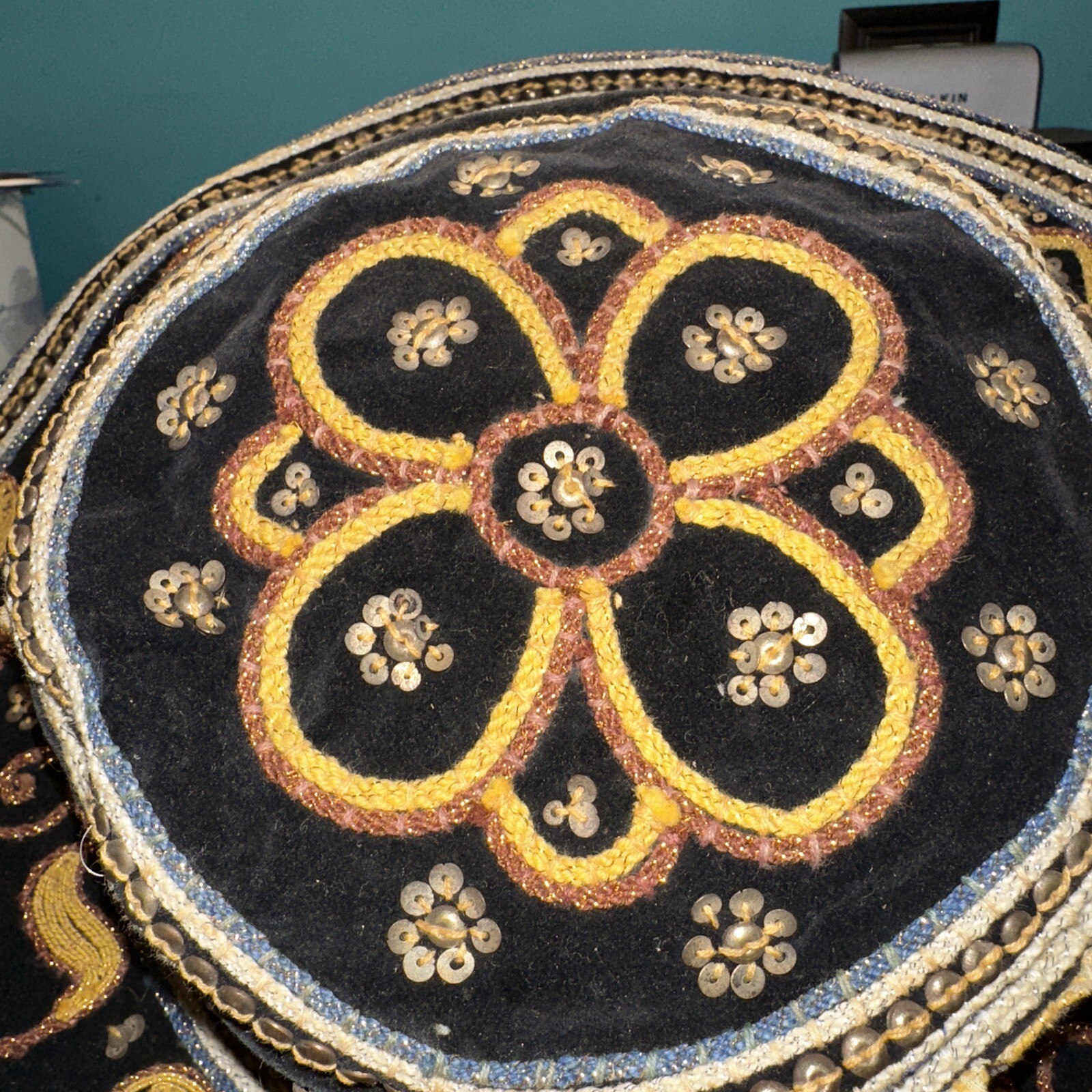 Vintage Myanmar Burmese Burma Kalaga Floppy Boho Hat Phoenix Sequins Embroidery