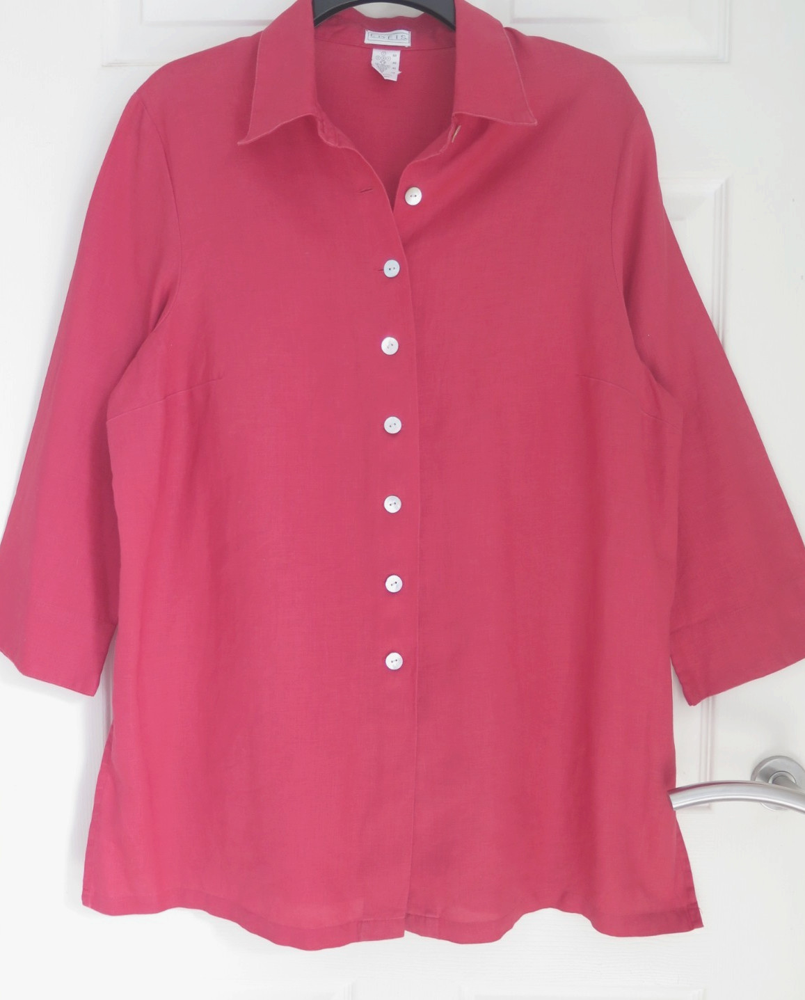 WOMEN’S EDEIS DEEP RED 100% LINEN TUNIC SHIRT BLOUSE TOP size 22