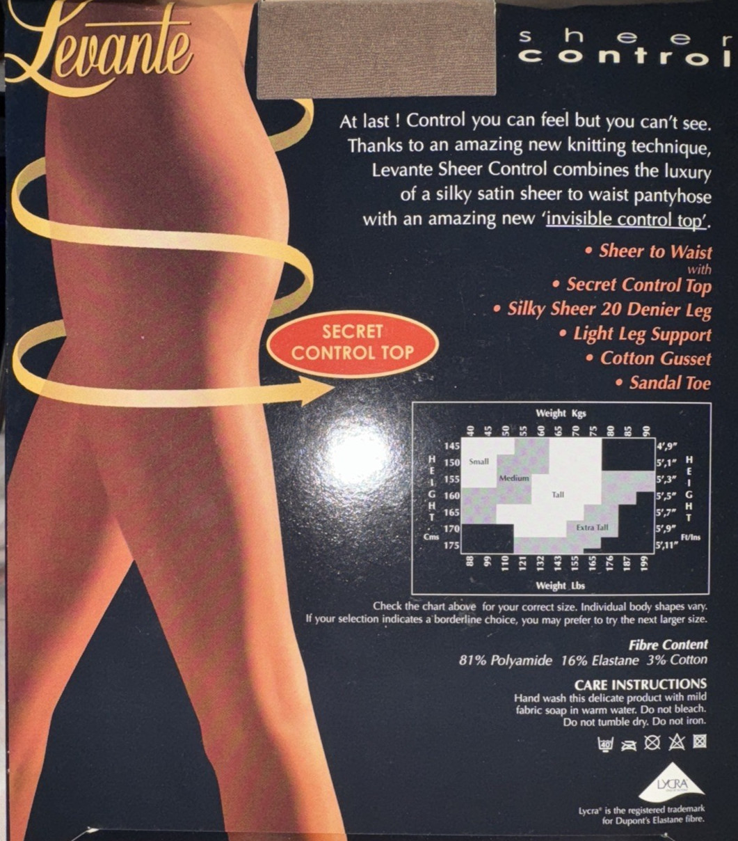 Levante Sheer Control Top Tights Size: 3 Tall Color: Glace
