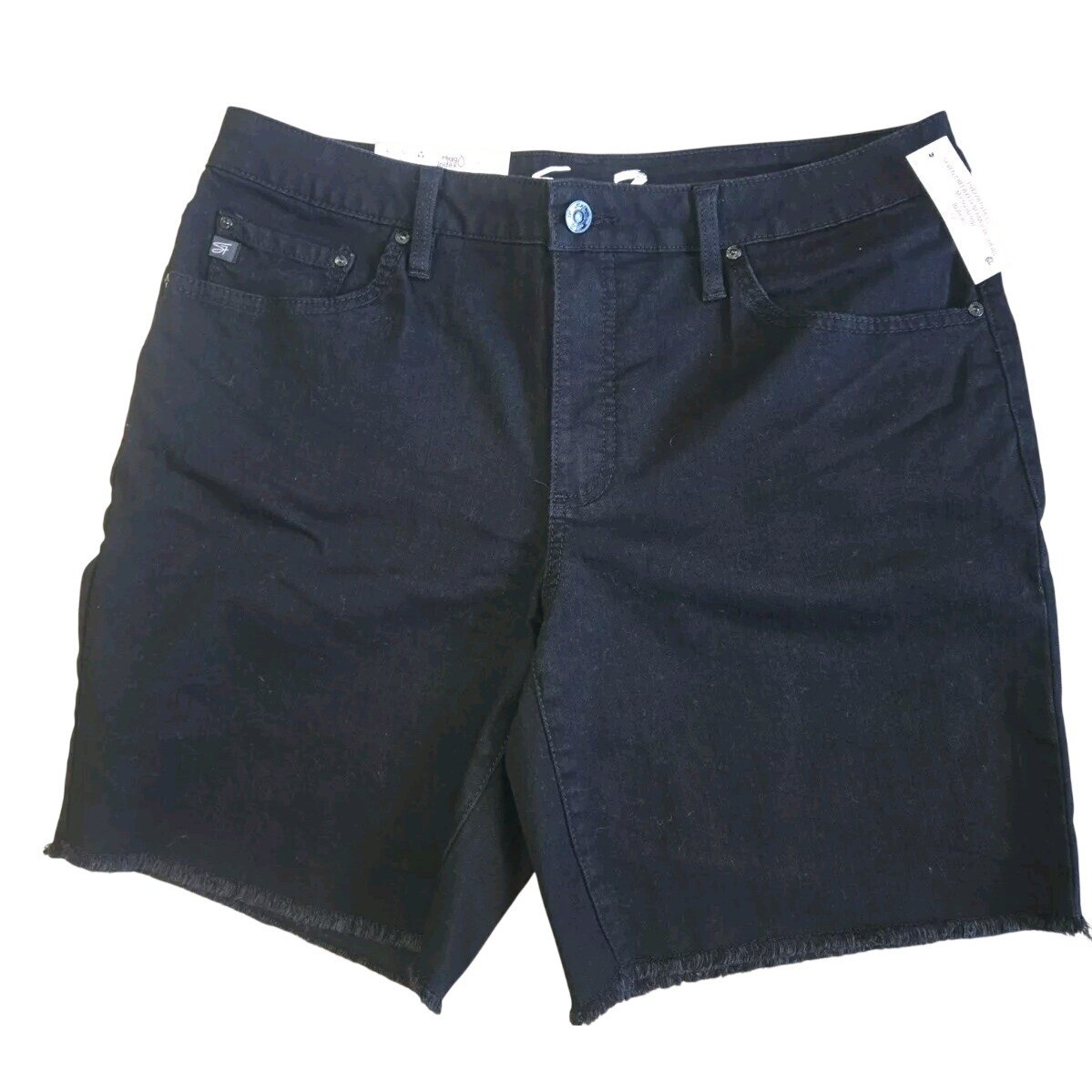 Seven7 Relaxed Bermuda Shorts Black Denim Mid Rise Fray Hem Womens 12 Summer