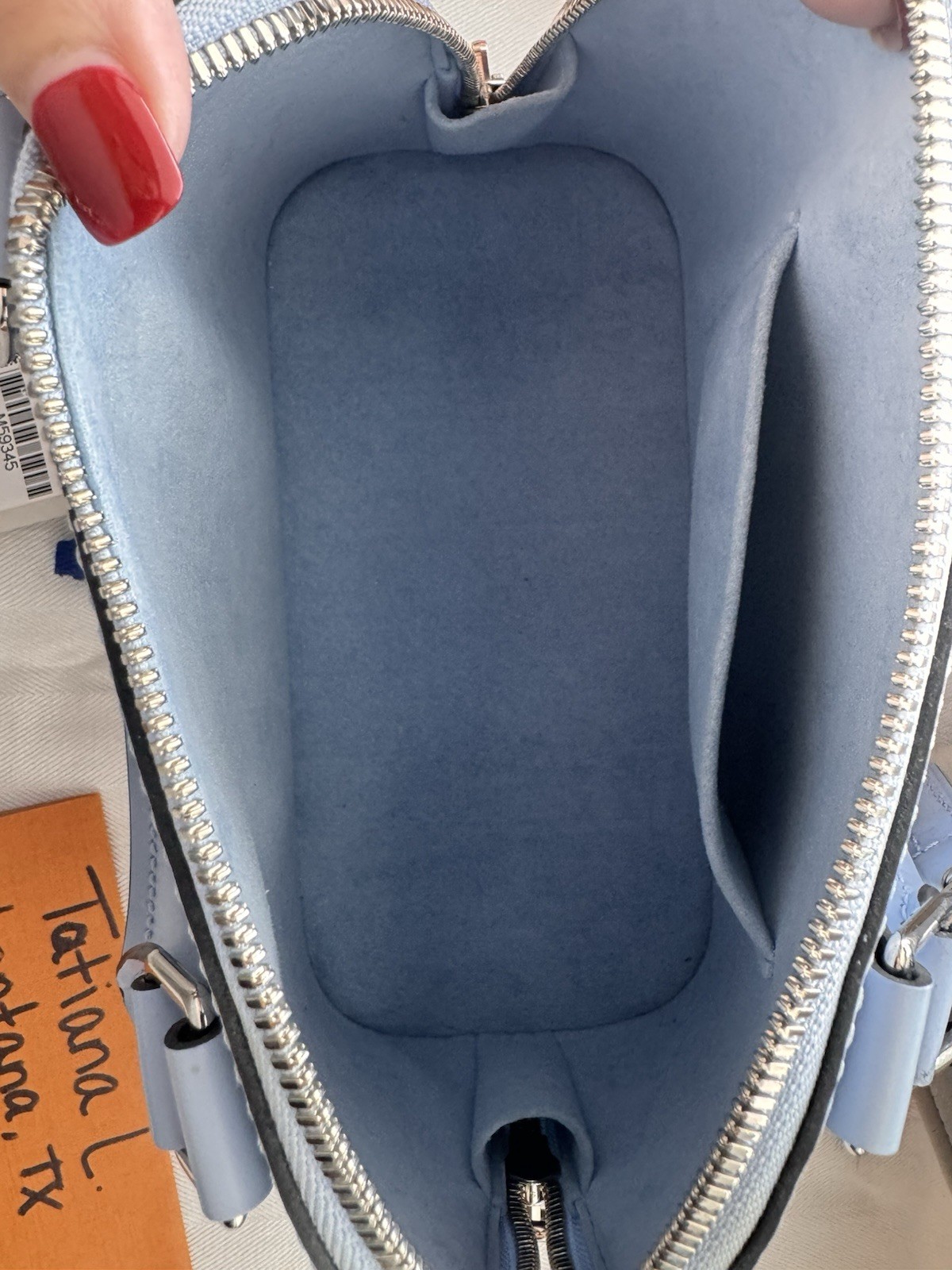 Louis Vuitton Alma Top Handle Bag BB Light Blue Epi Zip w/ Strap & Lock