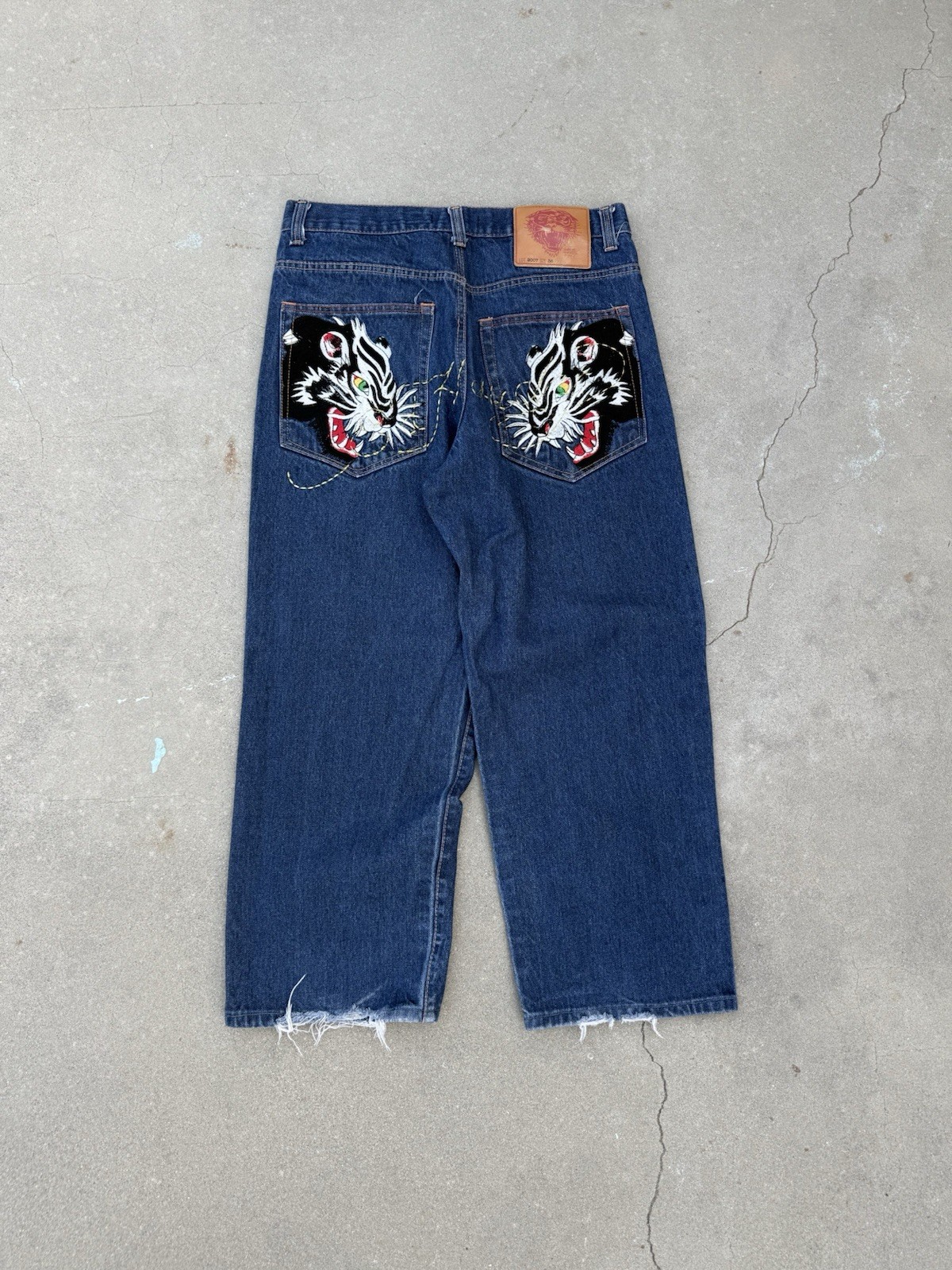 2000s Ed Hardy Embroidered Back O let And Front Baggy Jeans Size 36