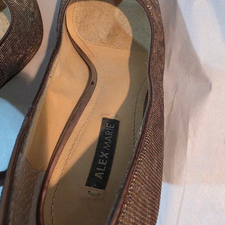 Alex Marie Womens Sz 6M Copper Bronze Glitter Pointed Toe Pumps 2.25in Heel