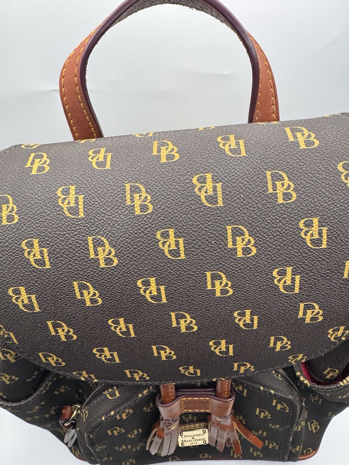 Dooney & Bourke Greta Signature Murphy Backpack Tassel Draw String Monogrammed
