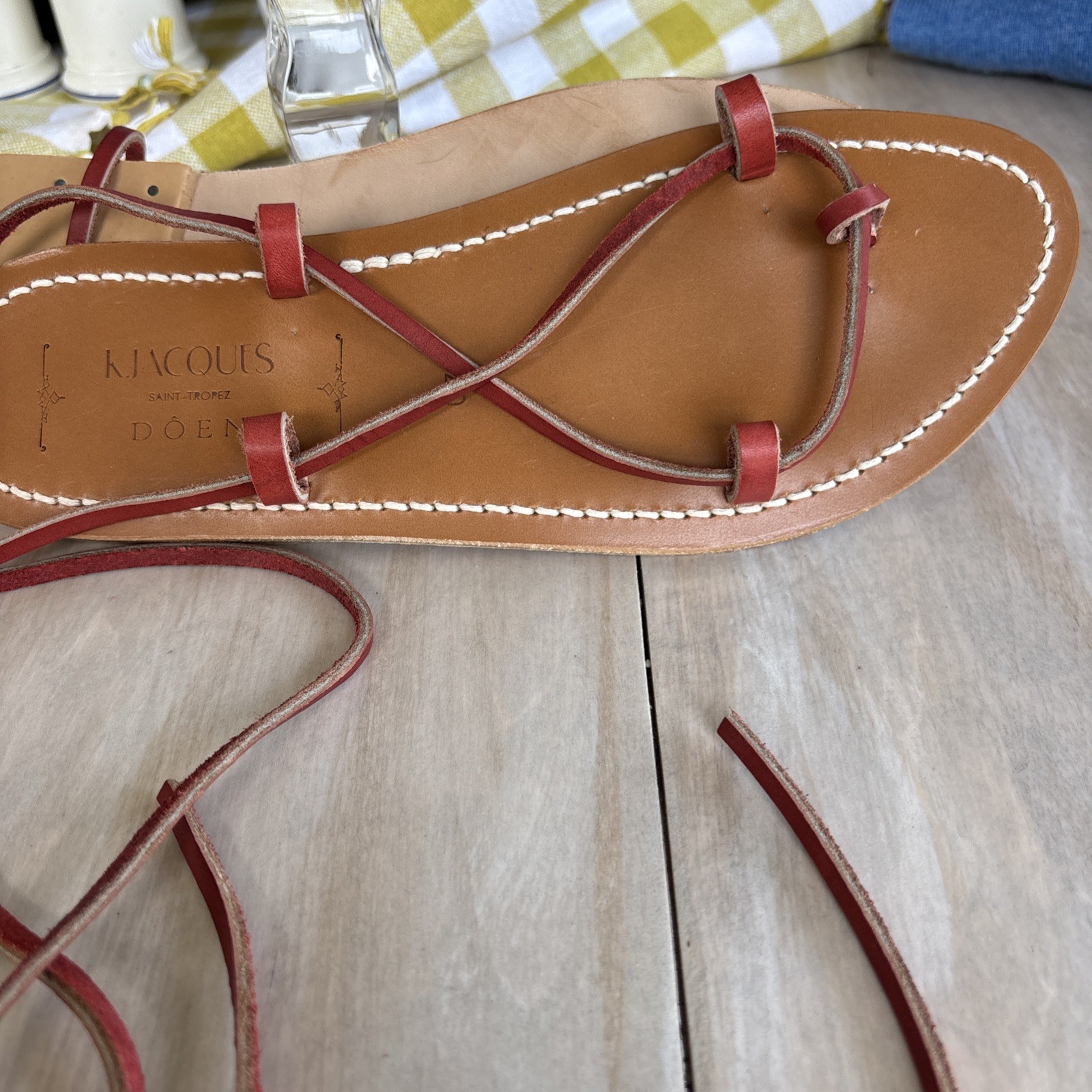 Doen Leather Ankle Wrap Flat Sandals Size 40