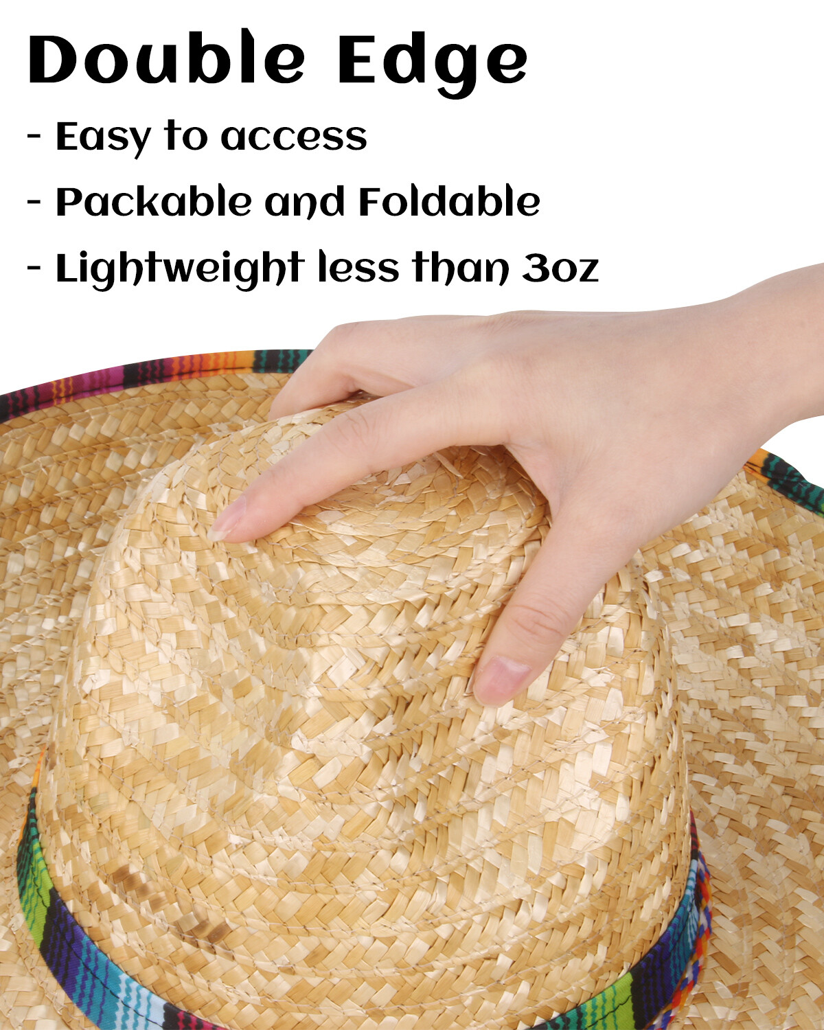 18in Mexican Sombrero Straw Hat with Serape Trim for Cinco de Mayo Costume