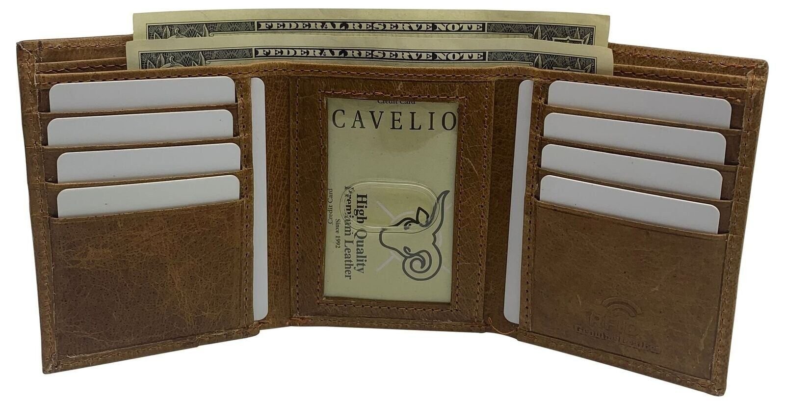 USA Genuine Leather RFID Blocking Trifold Wallets for Men Tri-fold Wallet with I
