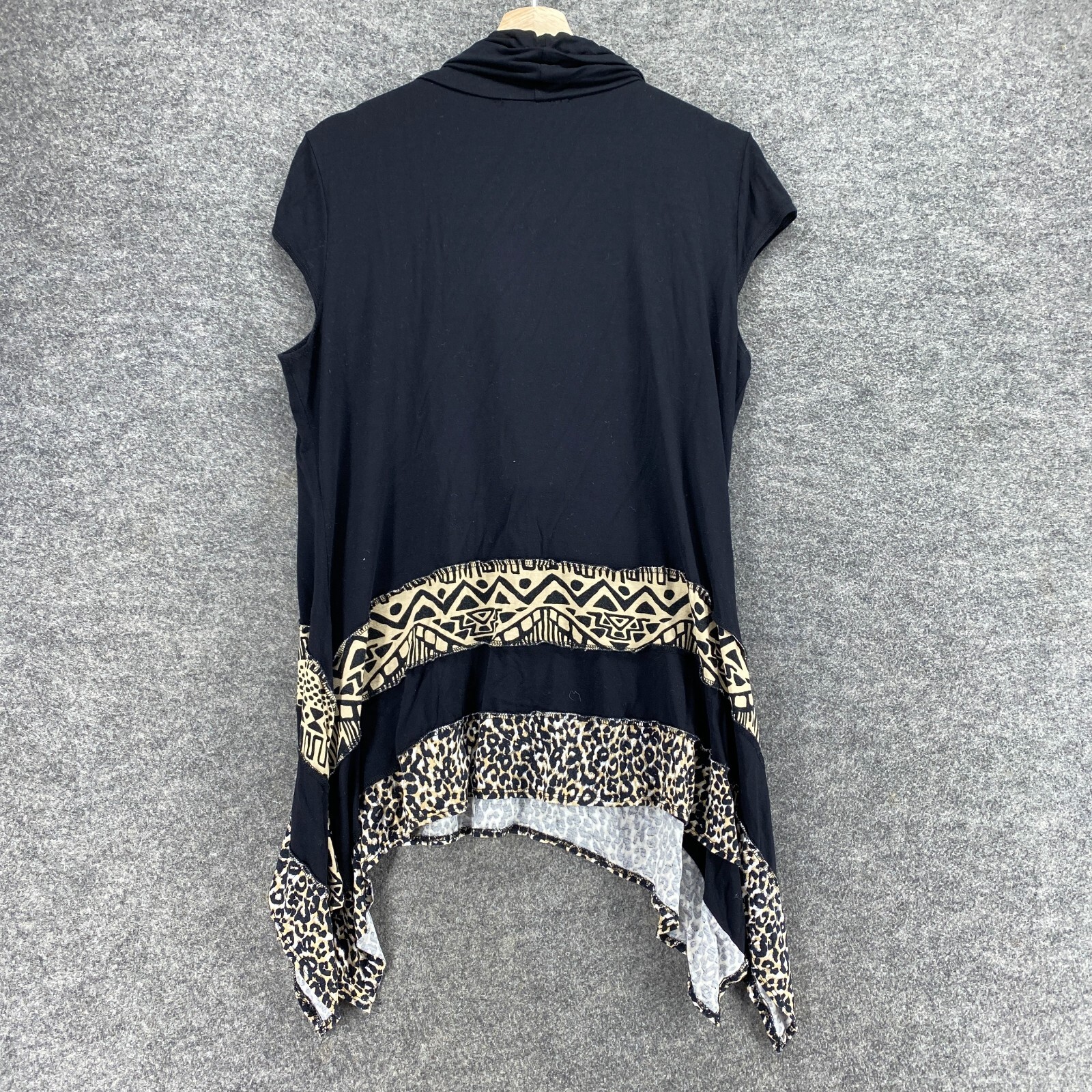 Coco Bianco Blouse Women M Black Animal Print Cowl Neck Short Sleeve