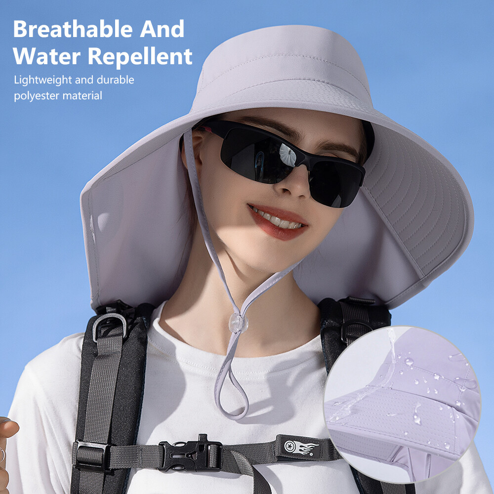 Wide Brim Sun Hat UV Protection Neck Cover Flap Women Ponytail Outdoor Beach Cap