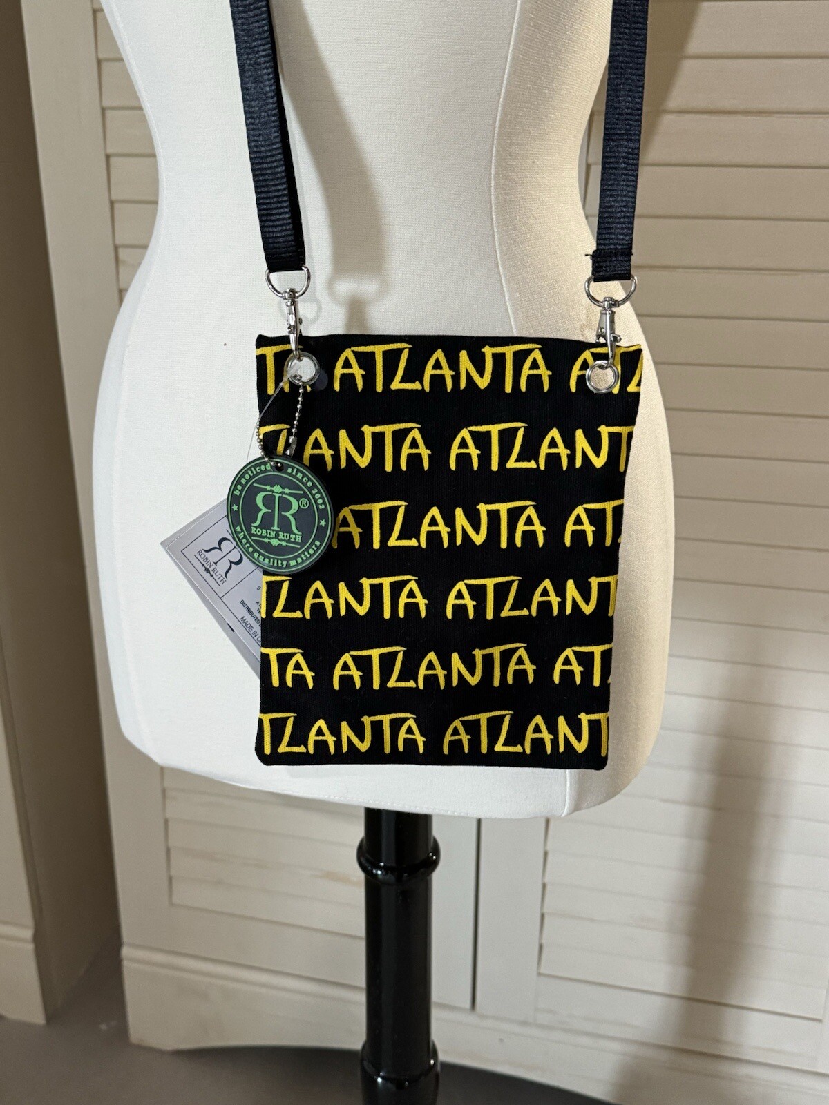 Robin Ruth Atlanta Crossbody Bag Black with Yellow Green Blue Letters NWT
