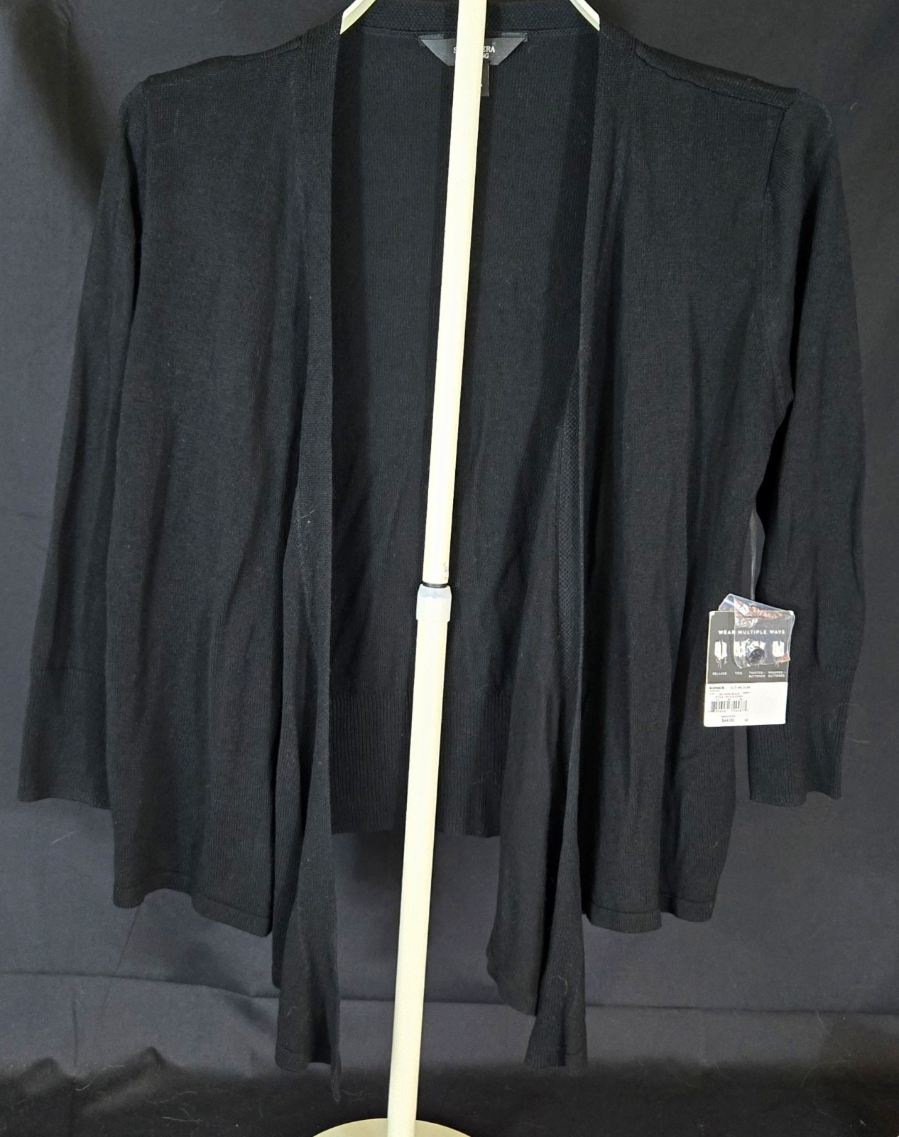 Simply Vera Vera Wang Women’s Black Open Front 3/4 Sleeve Knit Cardigan M #255