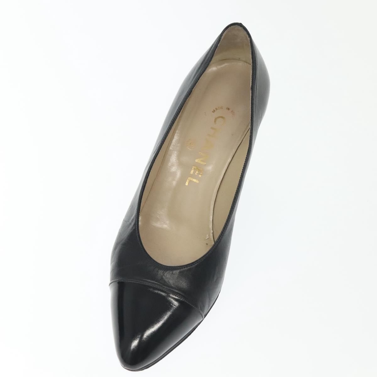 CHANEL pumps High heels Leather 35 1/2 Black CC Auth ti3388