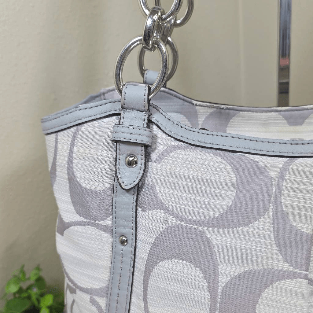 Coach Alexandra Signature C Tote Shoulder Bag F21919 Gray Leather Trim