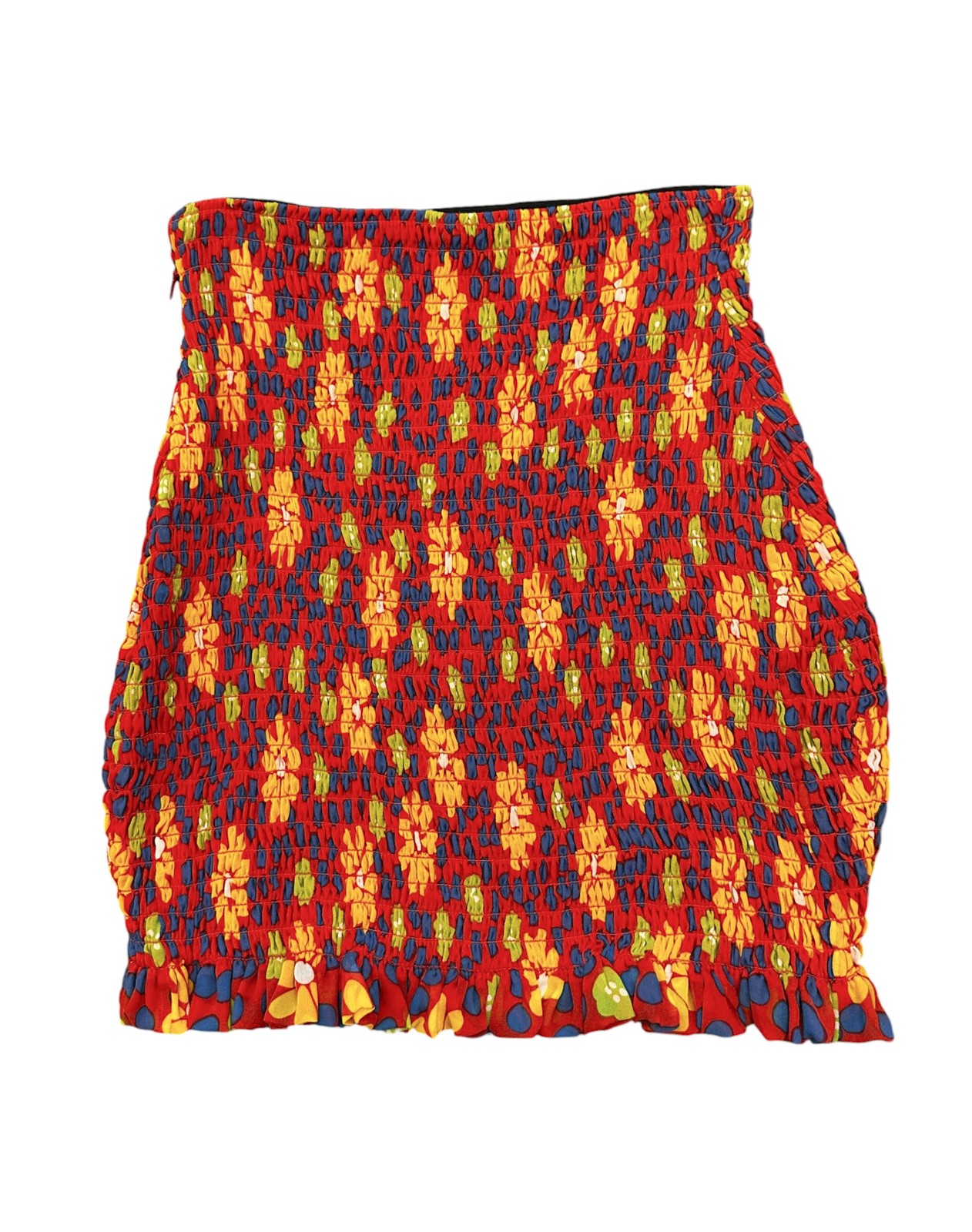 Saint Laurent Floral Silk Smocked Mini Skirt Orange Multicolor EU 36 US 4