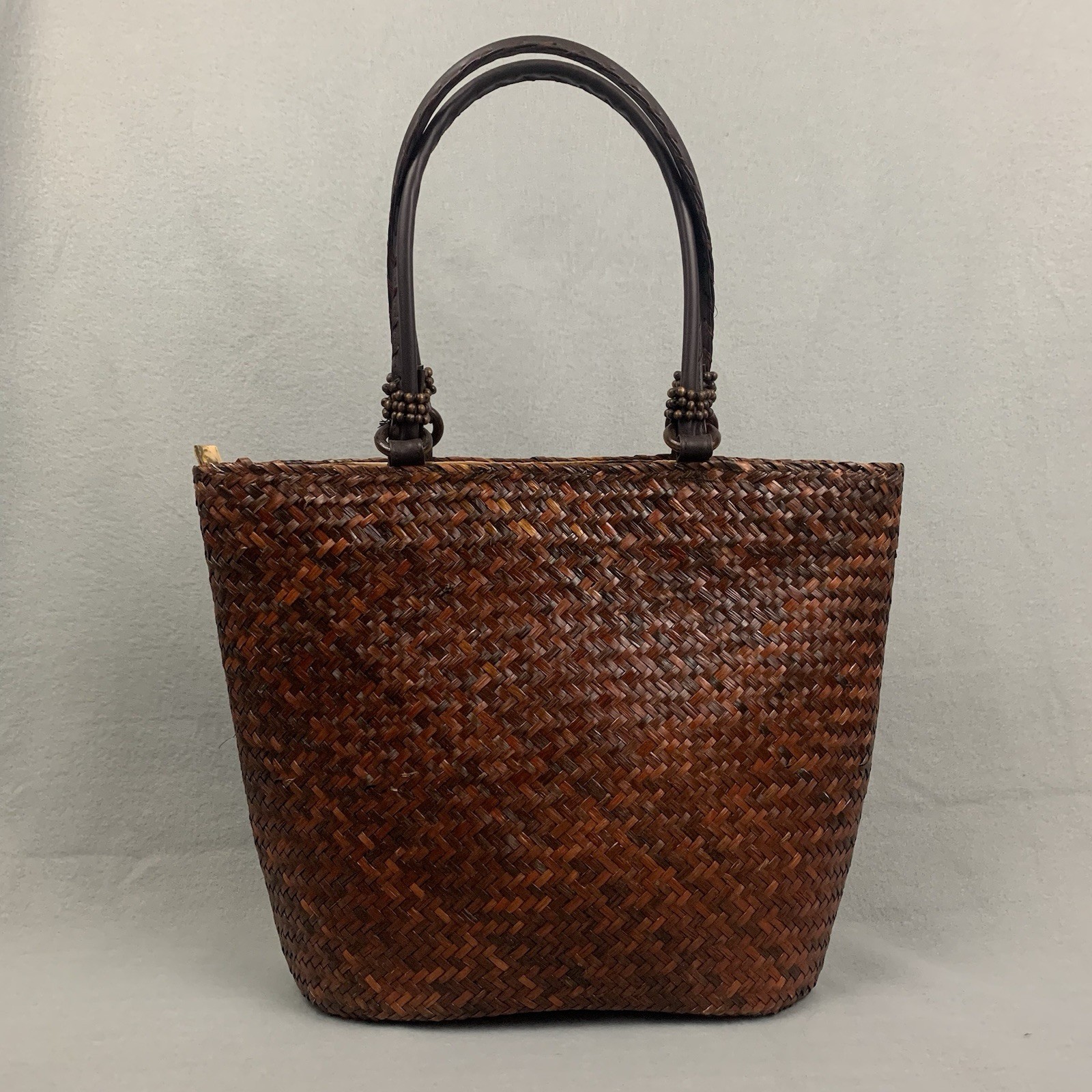 Sun N Sand Brown Woven Tote Beach Palm Tree Tropical Boho Handbag By Paul Brent