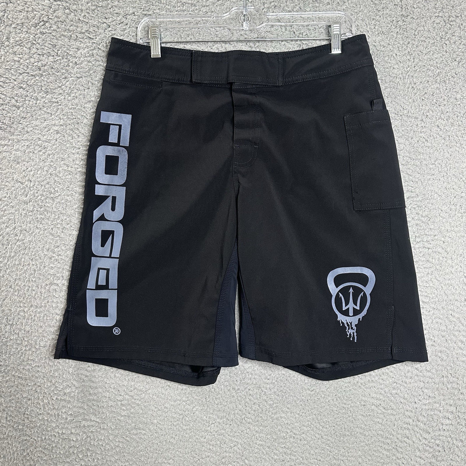 Forged Board Shorts Mens 32 Black Trident Logo Performance Swim Trunks Military