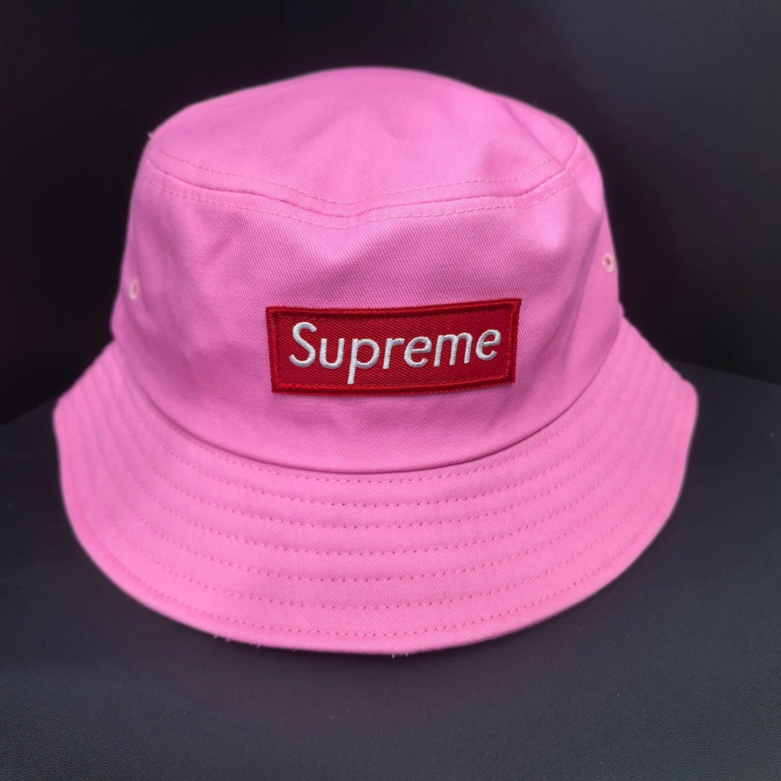 Supreme Light Pink One-Size-Fits-All Fisherman’s Cap with Red Patch Logo