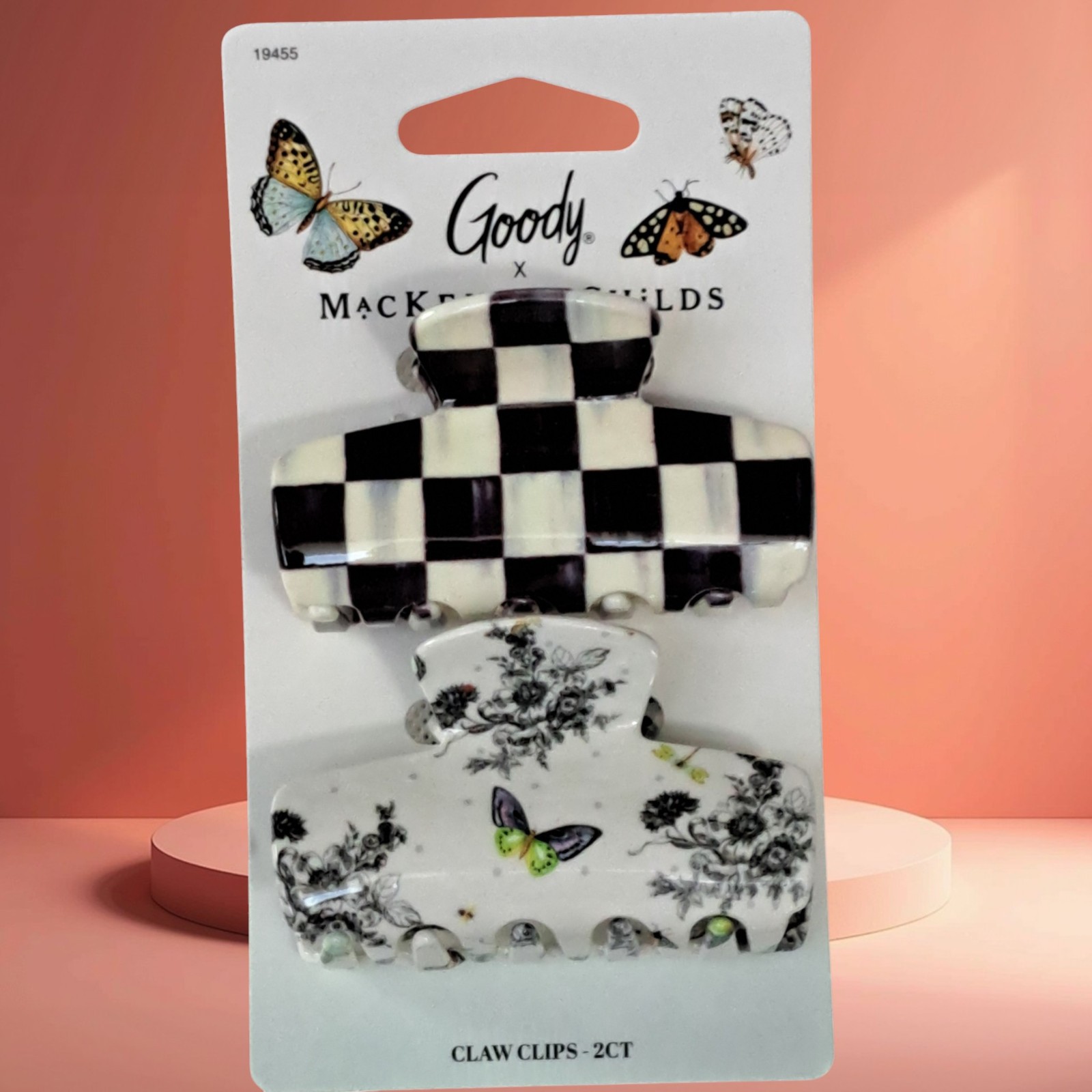 MacKenzie Childs x Goody Black Courtly Check Medium Hair Claw Clips Set