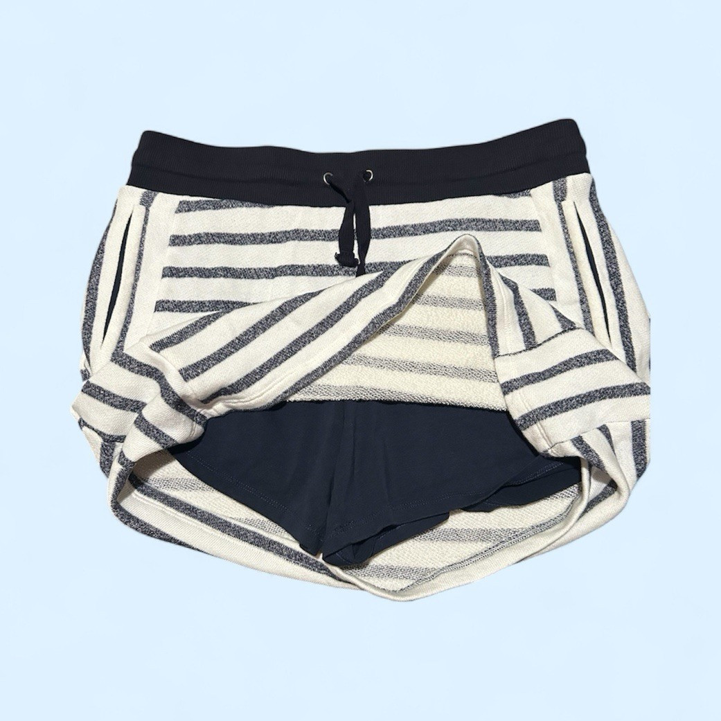Women’s Black/White Striped Athletic Skort Built-In Shorts Drawstring S