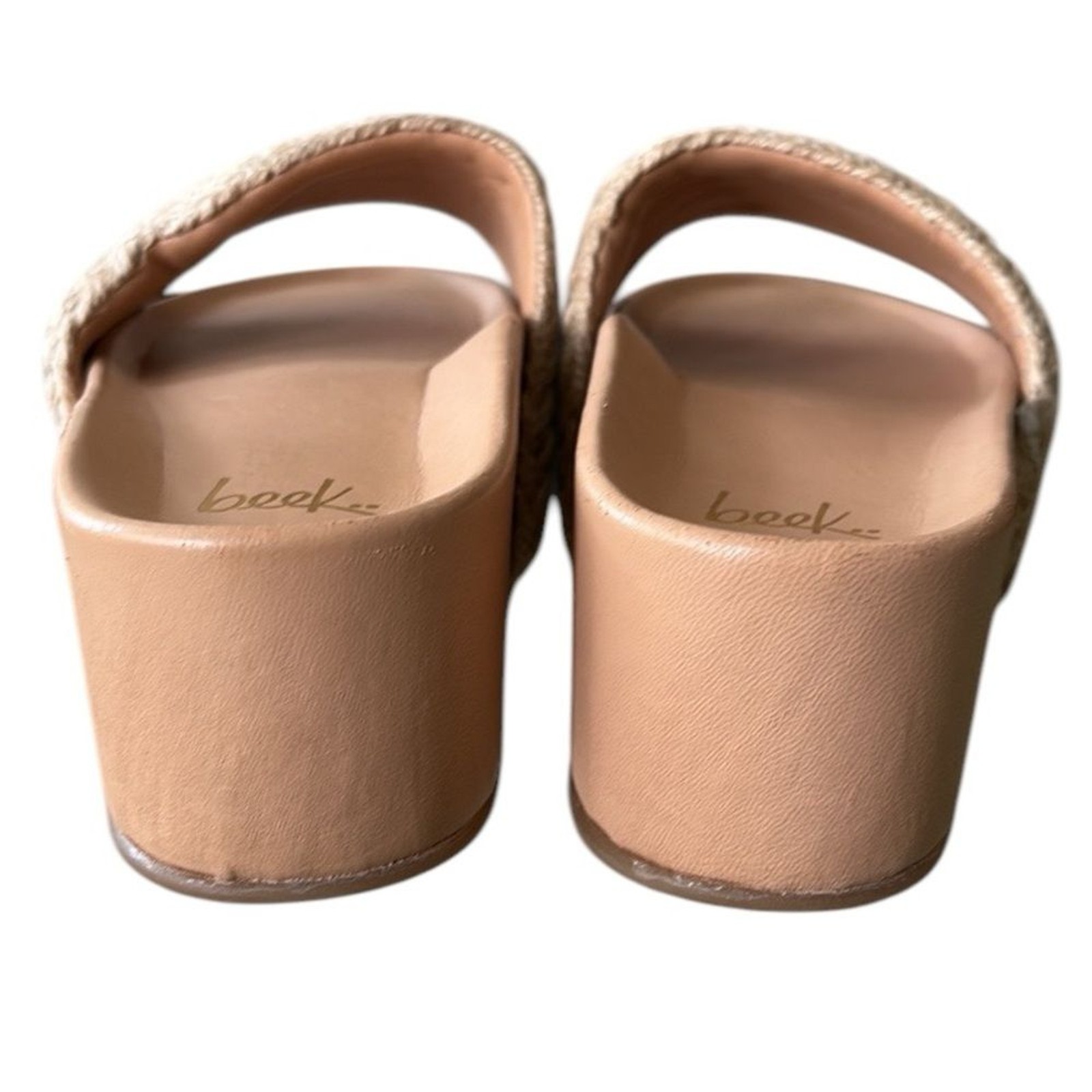 NWT RARE Beek Tan Woven Jute Leather Platform Sandals Slides – 10