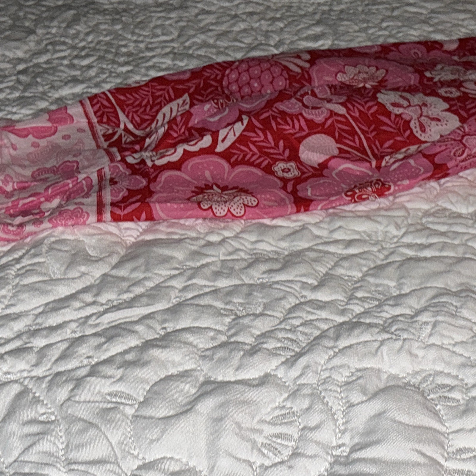 Talbots Petites L Red Pink White Floral Woven Cotton Button Front Blouse