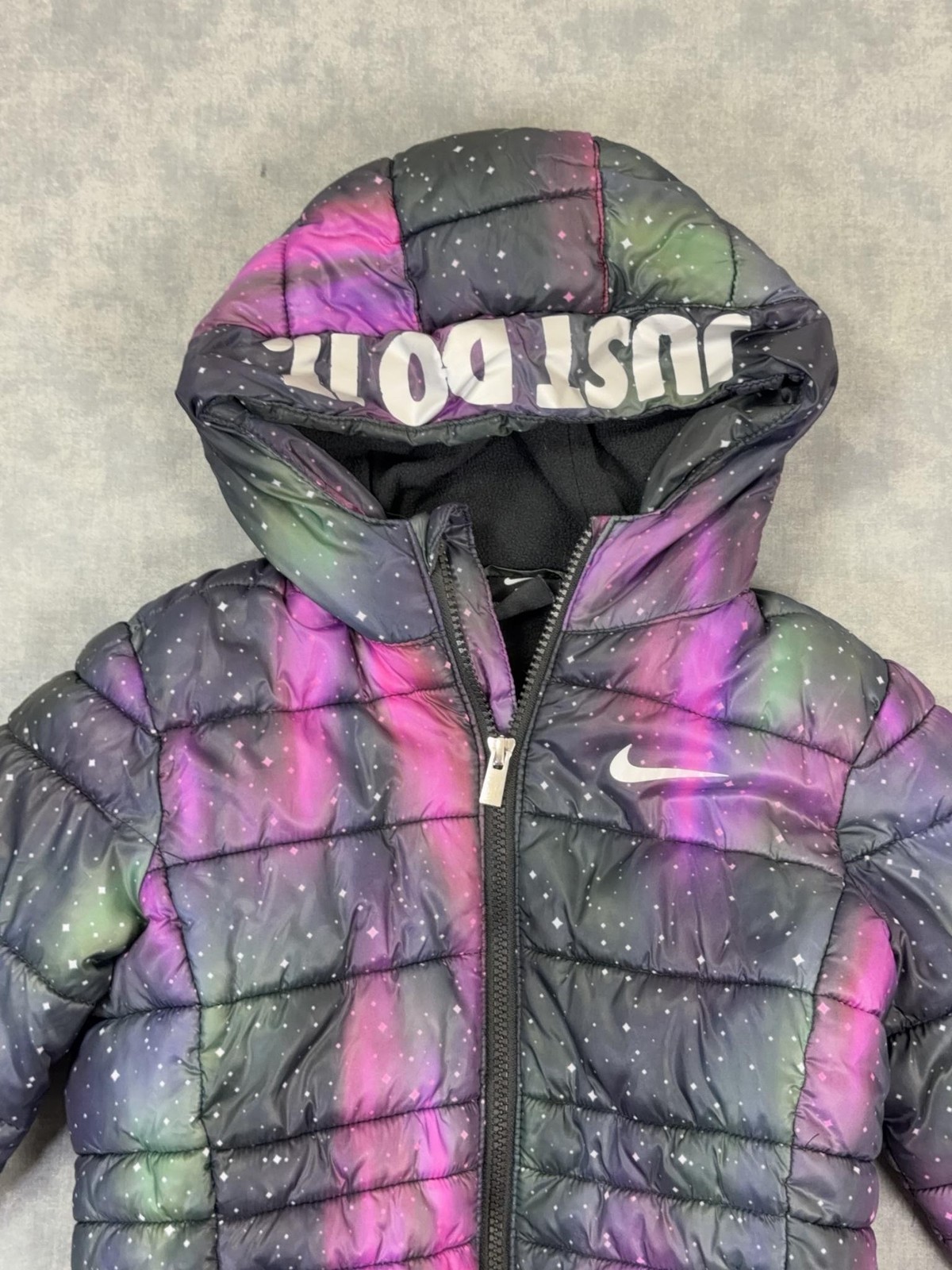 Nike Jacket Girls 6X 6-7 Yrs Multicolor Galaxy Hooded Fleece Puffer Coat