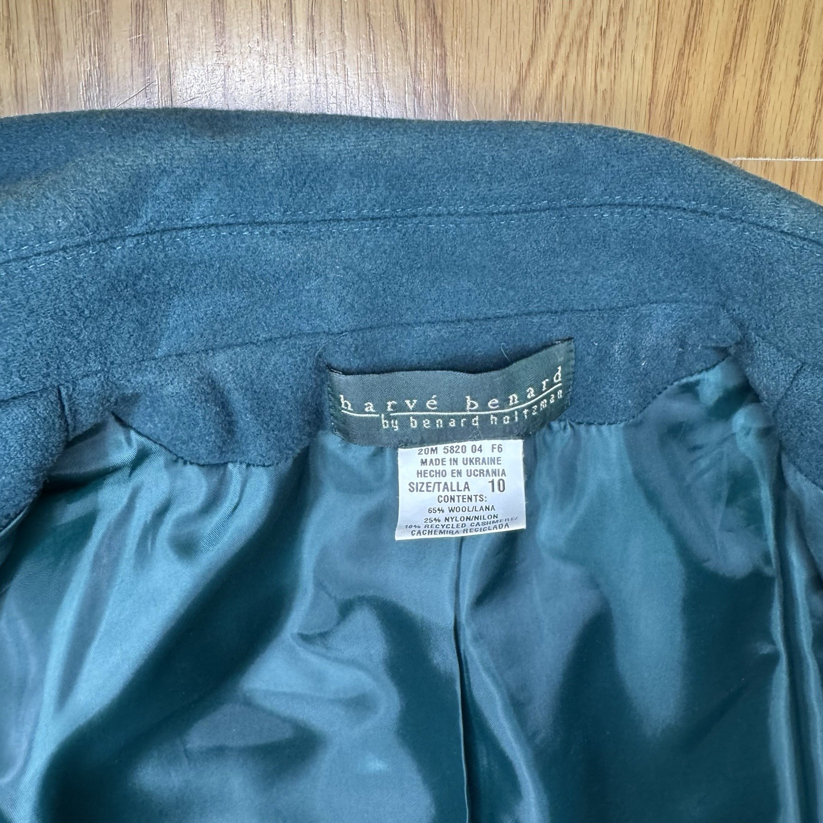 harvé benard Dark Teal Button Front Wool Blend Coat Blazer Women’s Size 10