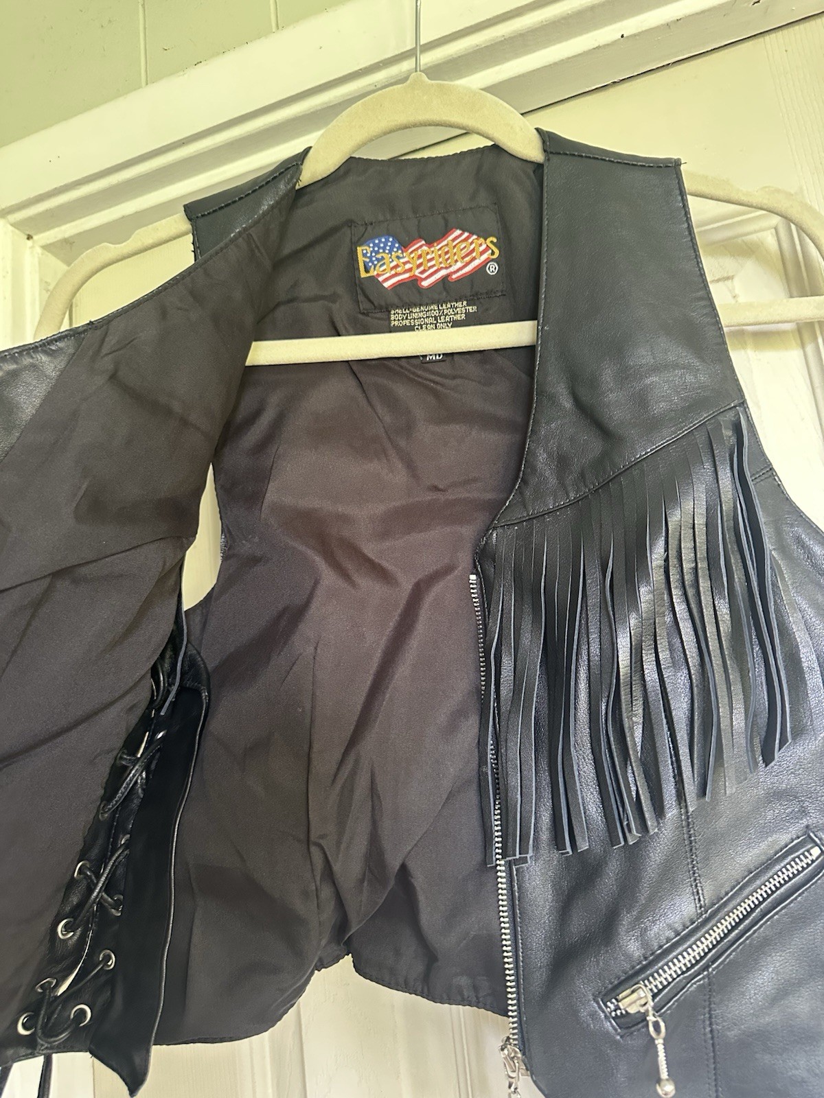Vintage Easyriders Vest Womens Small Leather Fringe Lace Up Biker Motorcycle 90s