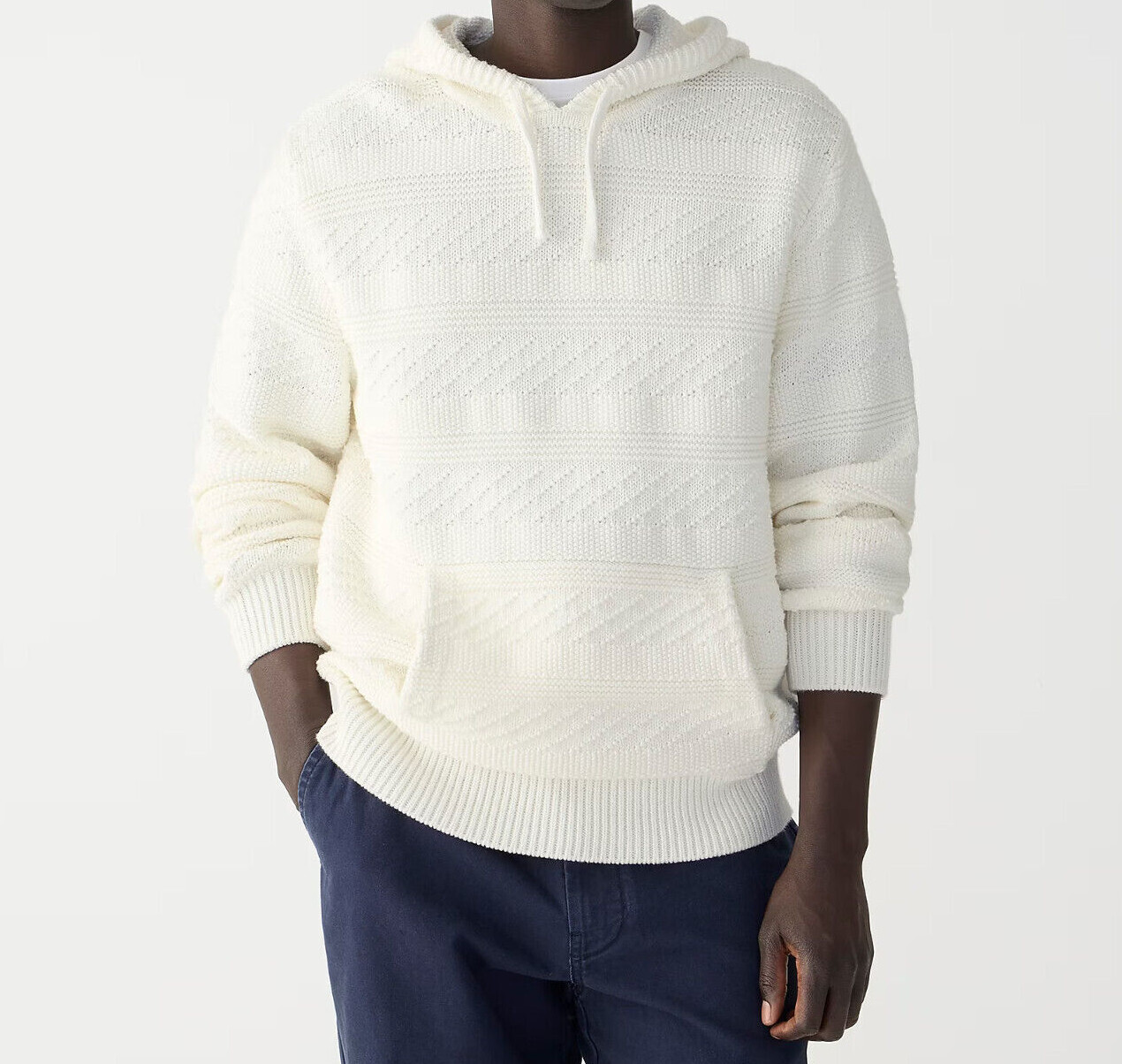 NWT J Crew Guernsey Stitch Hooded Knit Sweater Hoodie in Sea Salt White
