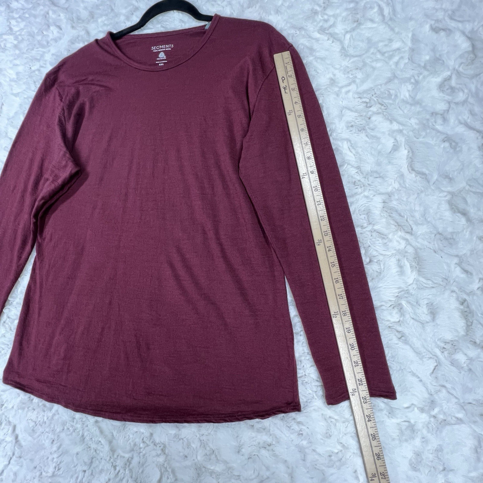 Seg’ments 100% Merino Wool Baselayer Shirt Womens XXL Burgundy Long Sleeve *Flaw