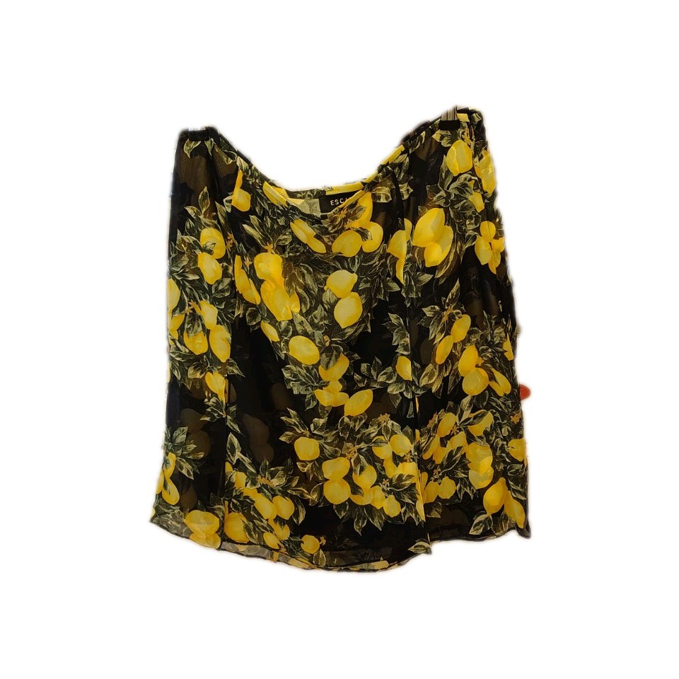 Escada Vintage Silk Lemon Print Skirt Size 44 DE/GER US 12/14