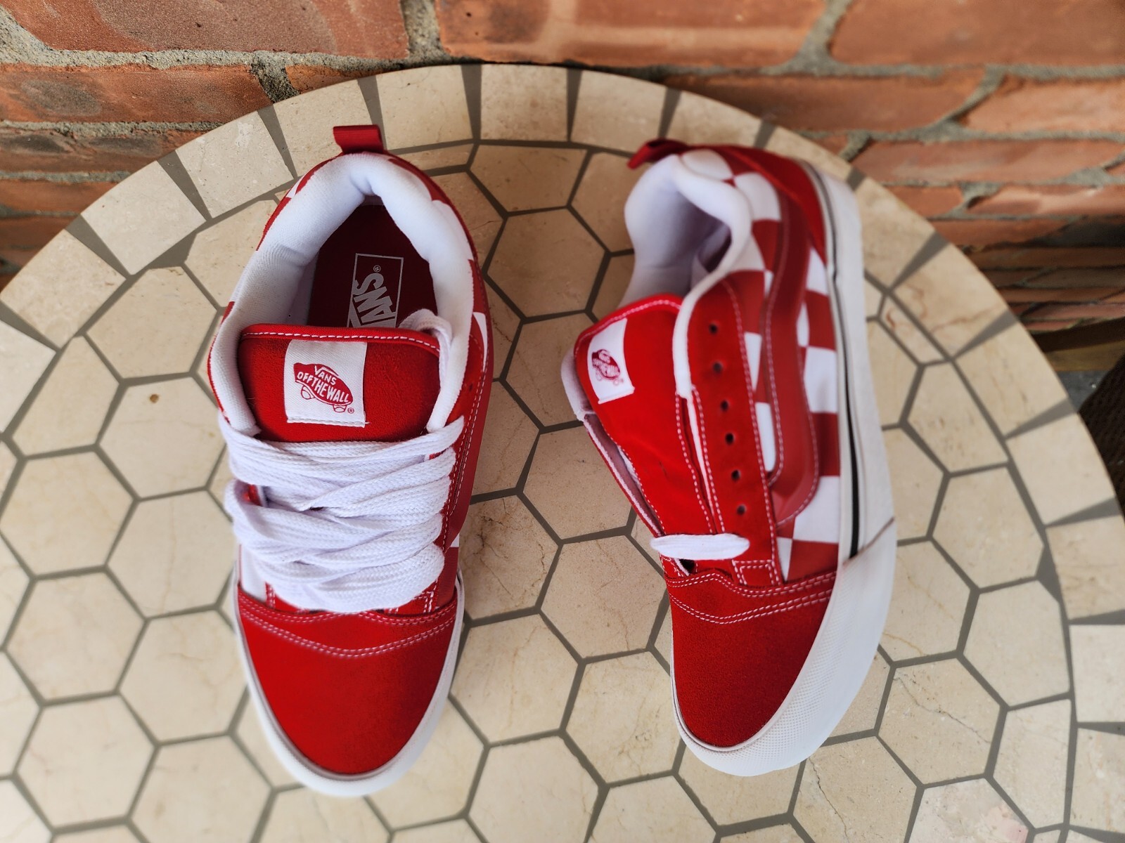 Sz 12 Vans Knu Skool Red White Mega Check Checkerboard Sneakers Men Old